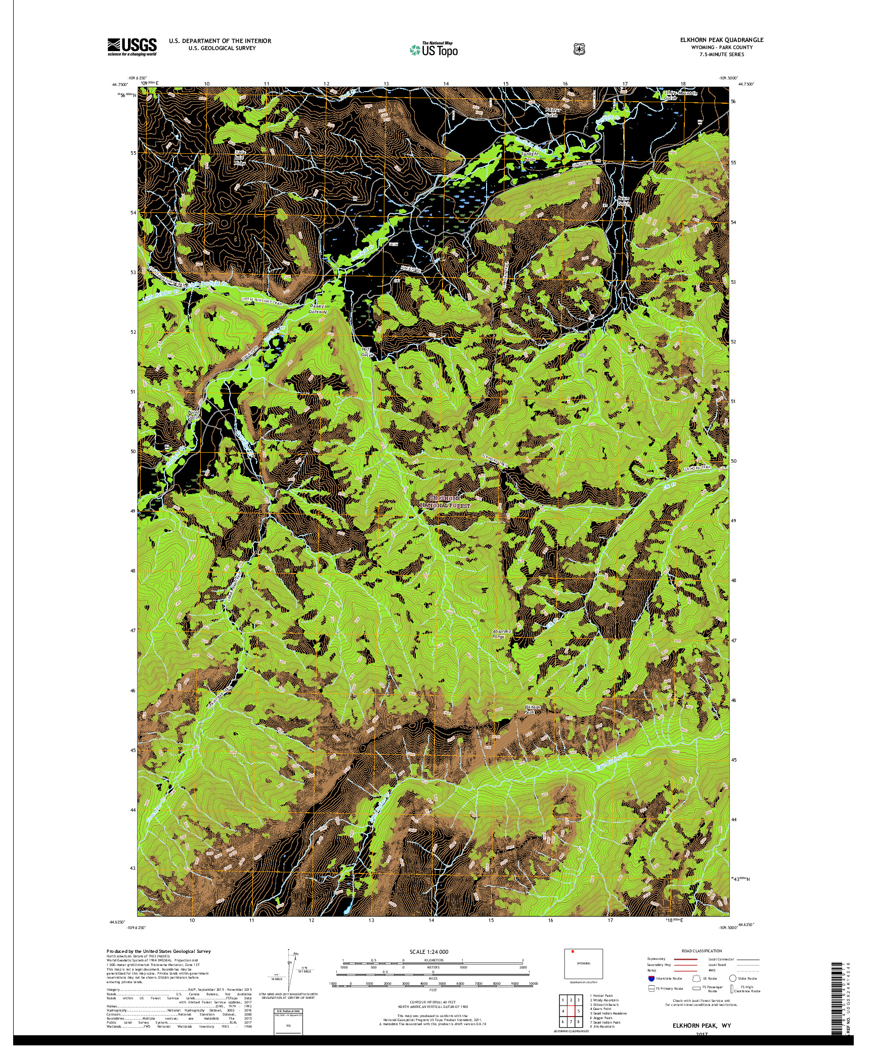 USGS US TOPO 7.5-MINUTE MAP FOR ELKHORN PEAK, WY 2017