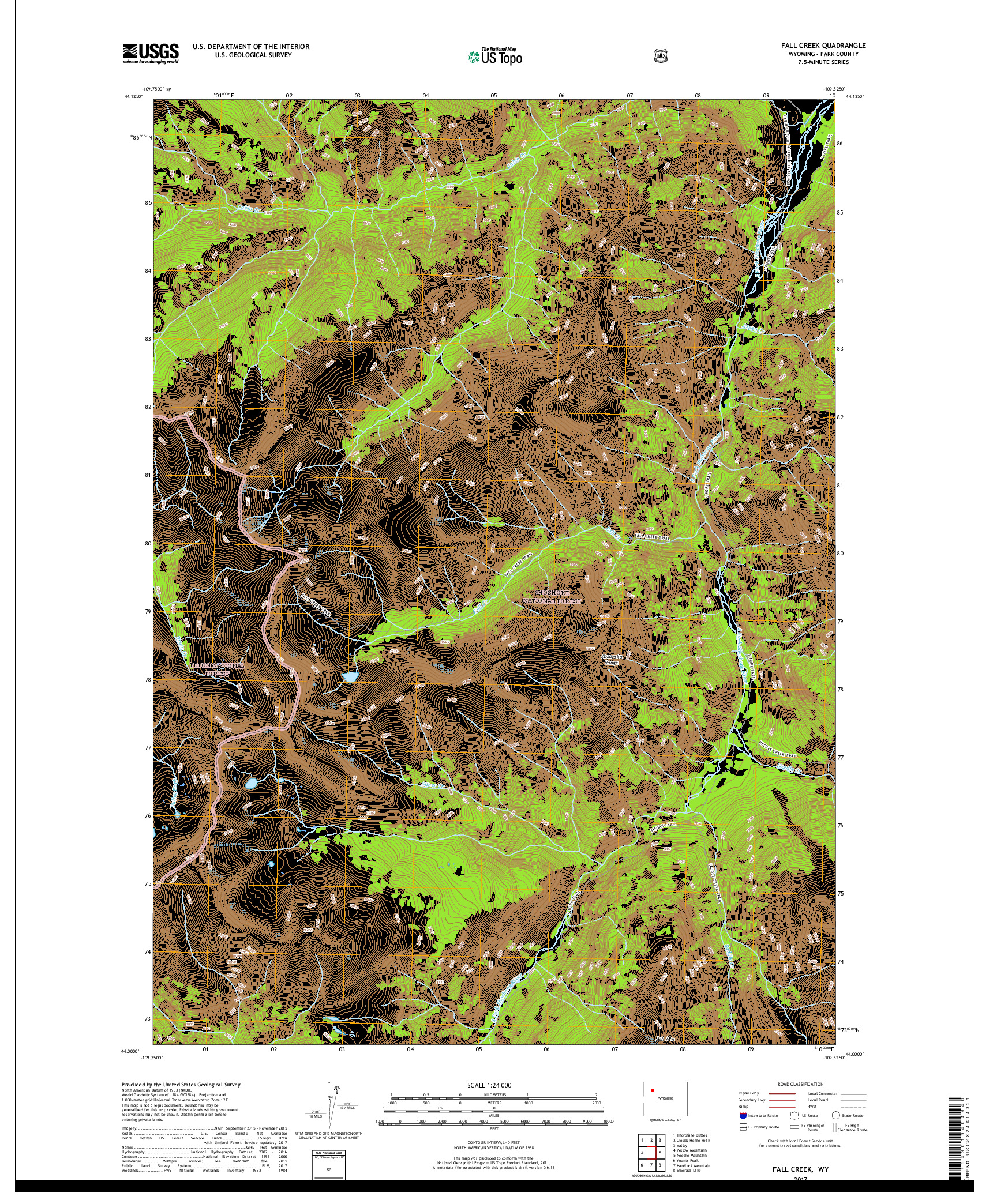 USGS US TOPO 7.5-MINUTE MAP FOR FALL CREEK, WY 2017