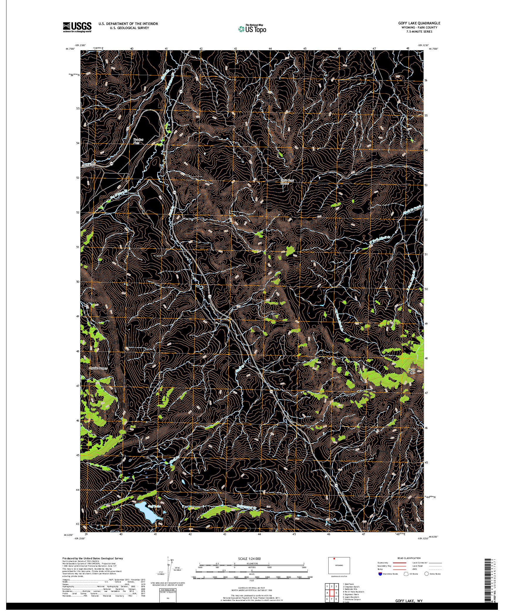 USGS US TOPO 7.5-MINUTE MAP FOR GOFF LAKE, WY 2017