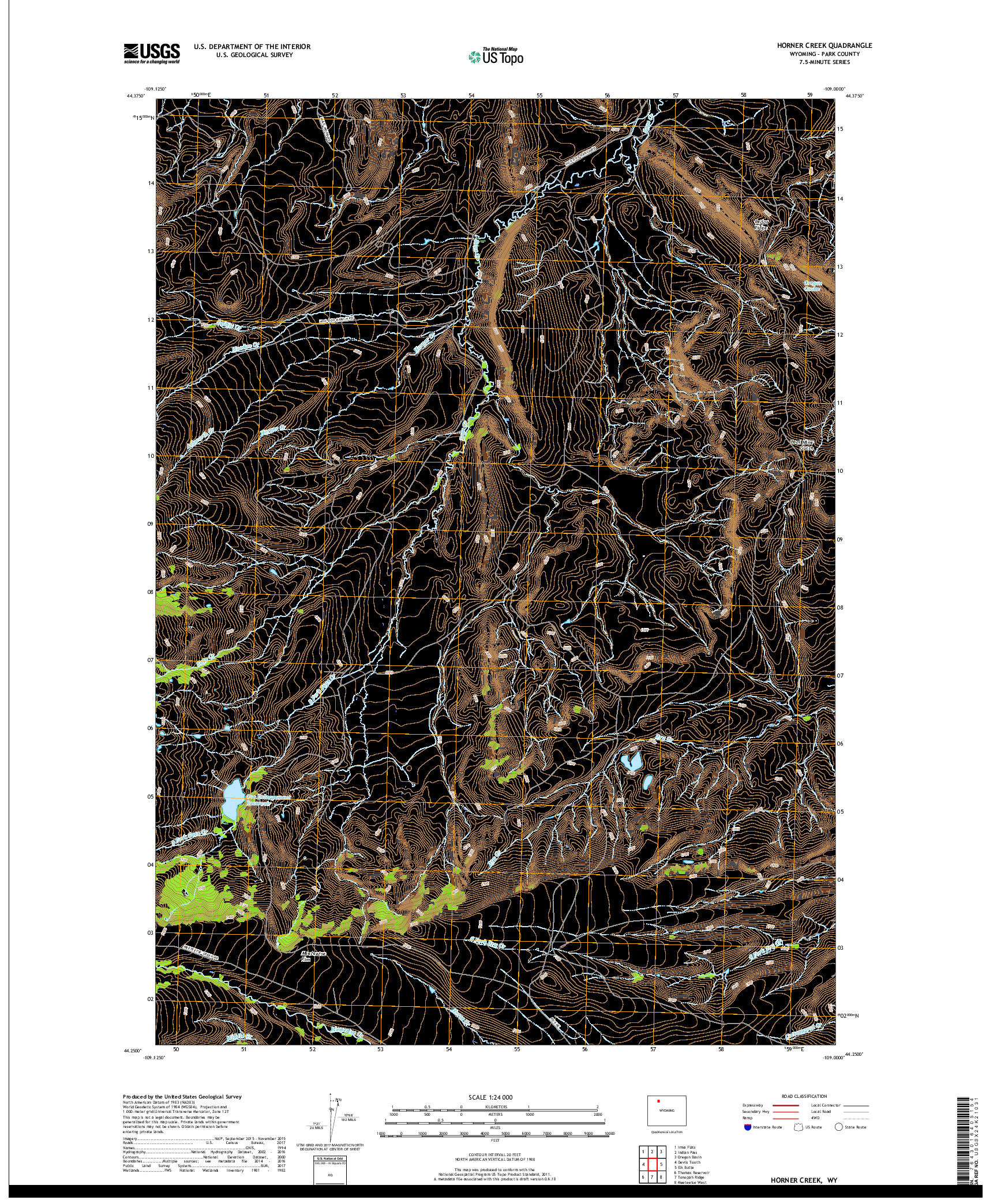 USGS US TOPO 7.5-MINUTE MAP FOR HORNER CREEK, WY 2017