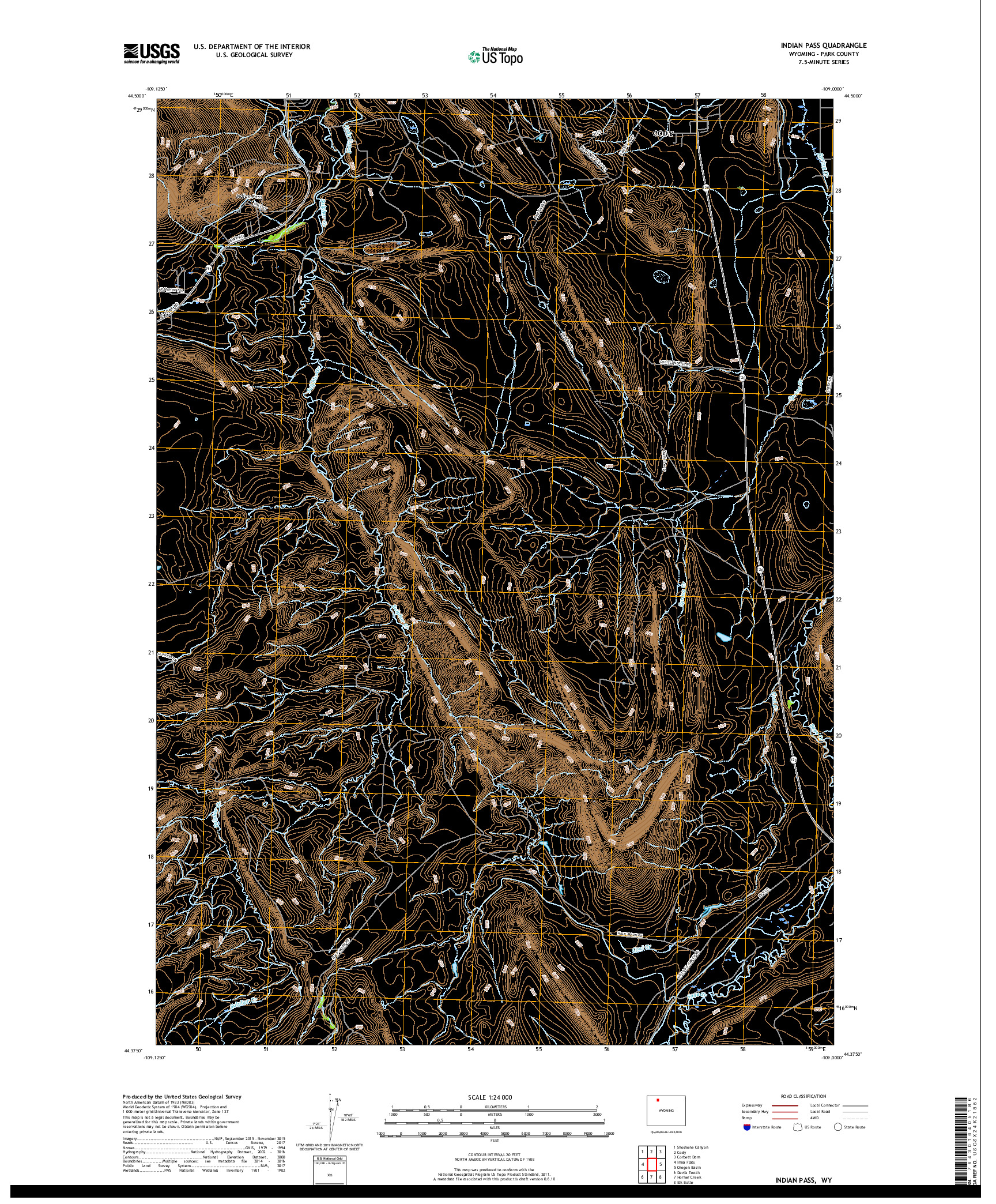 USGS US TOPO 7.5-MINUTE MAP FOR INDIAN PASS, WY 2017