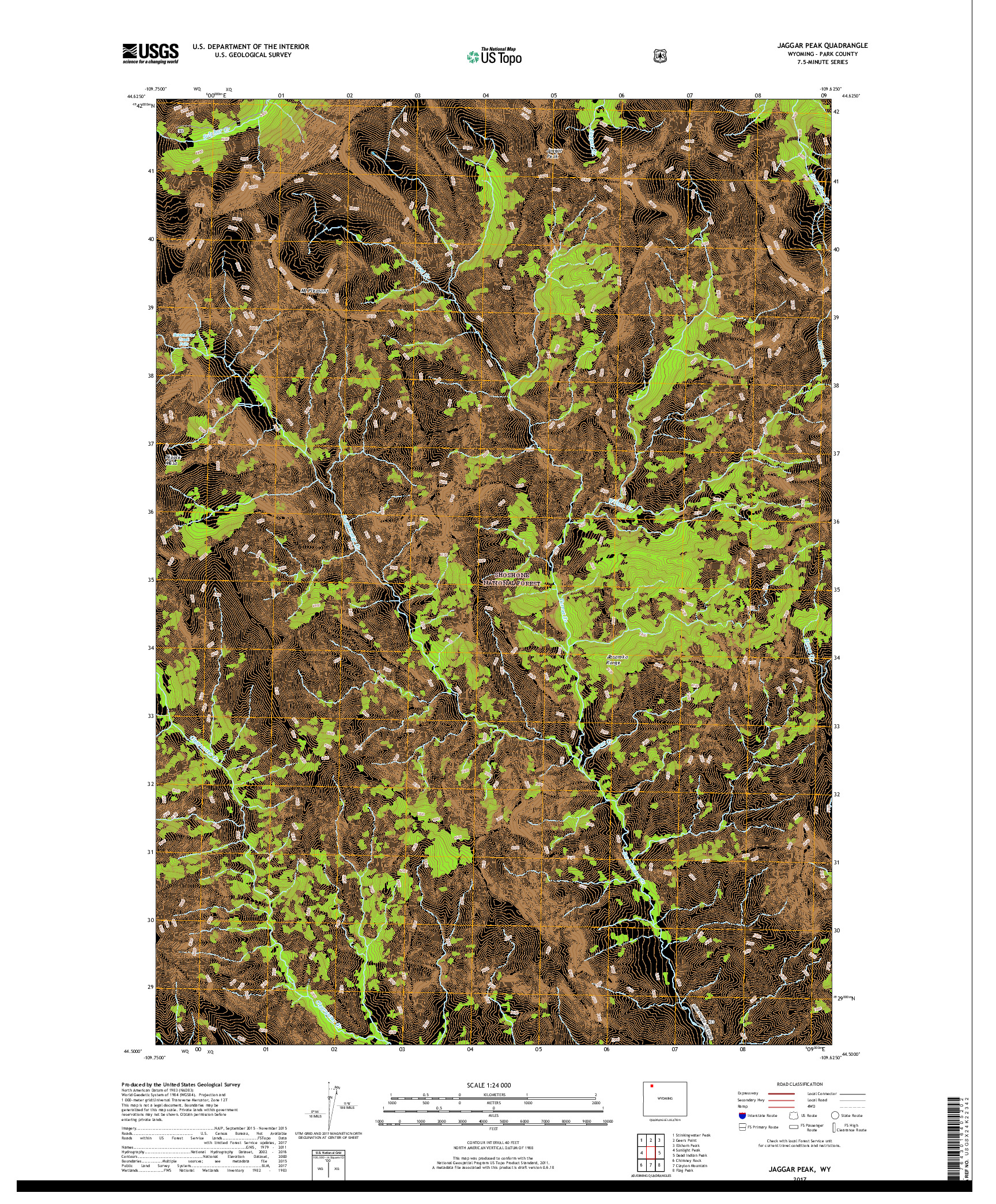 USGS US TOPO 7.5-MINUTE MAP FOR JAGGAR PEAK, WY 2017