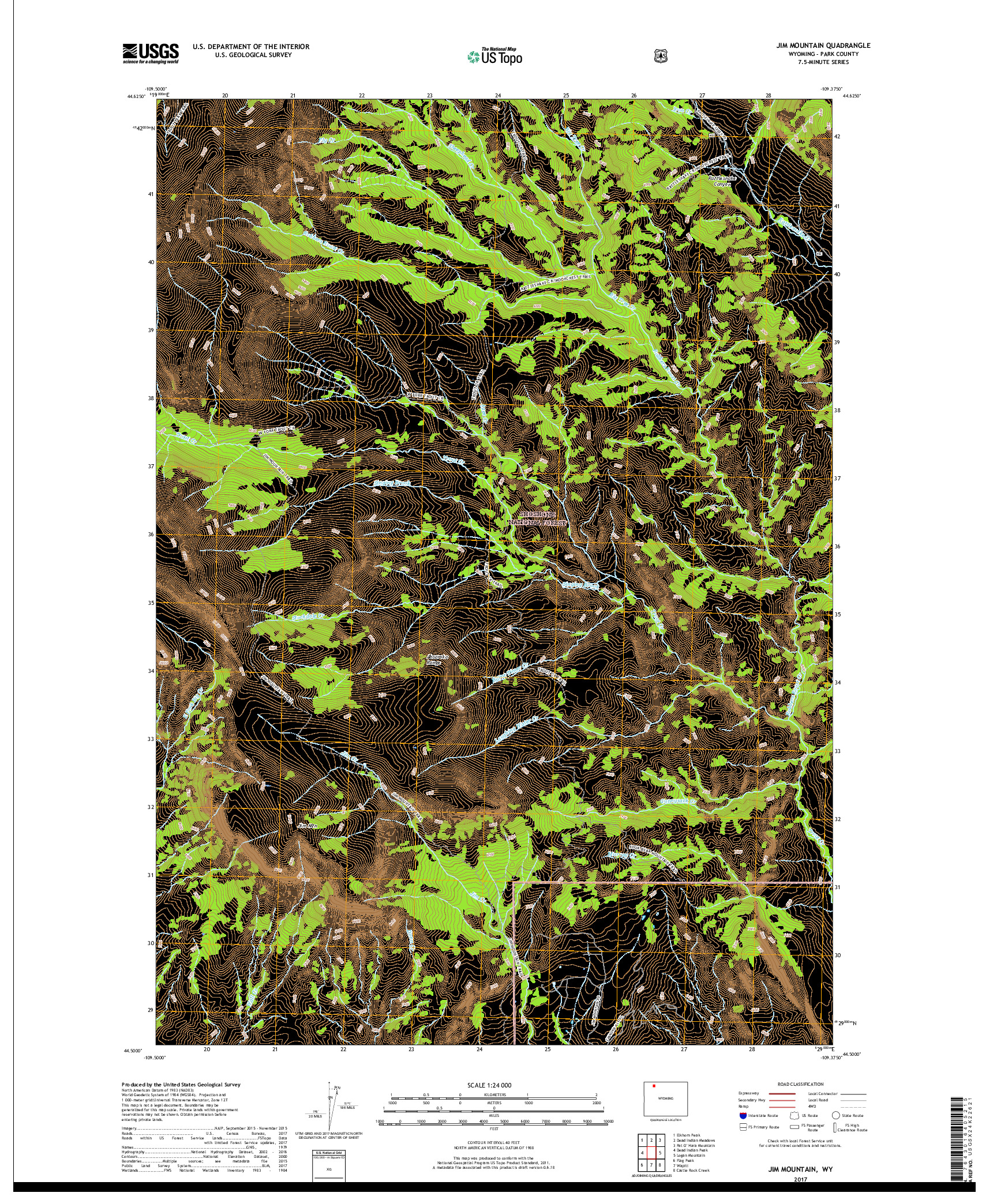 USGS US TOPO 7.5-MINUTE MAP FOR JIM MOUNTAIN, WY 2017