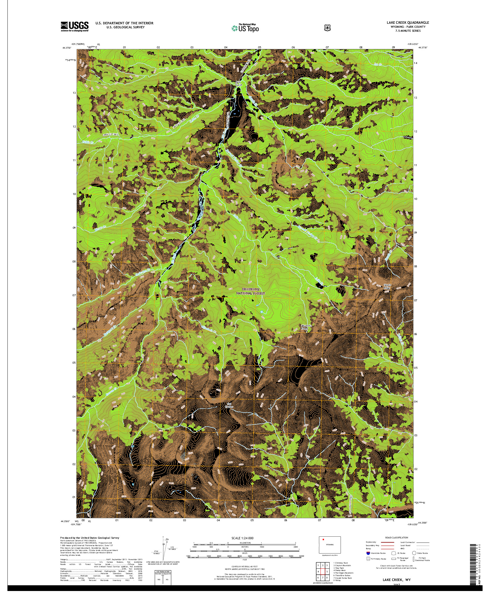USGS US TOPO 7.5-MINUTE MAP FOR LAKE CREEK, WY 2017