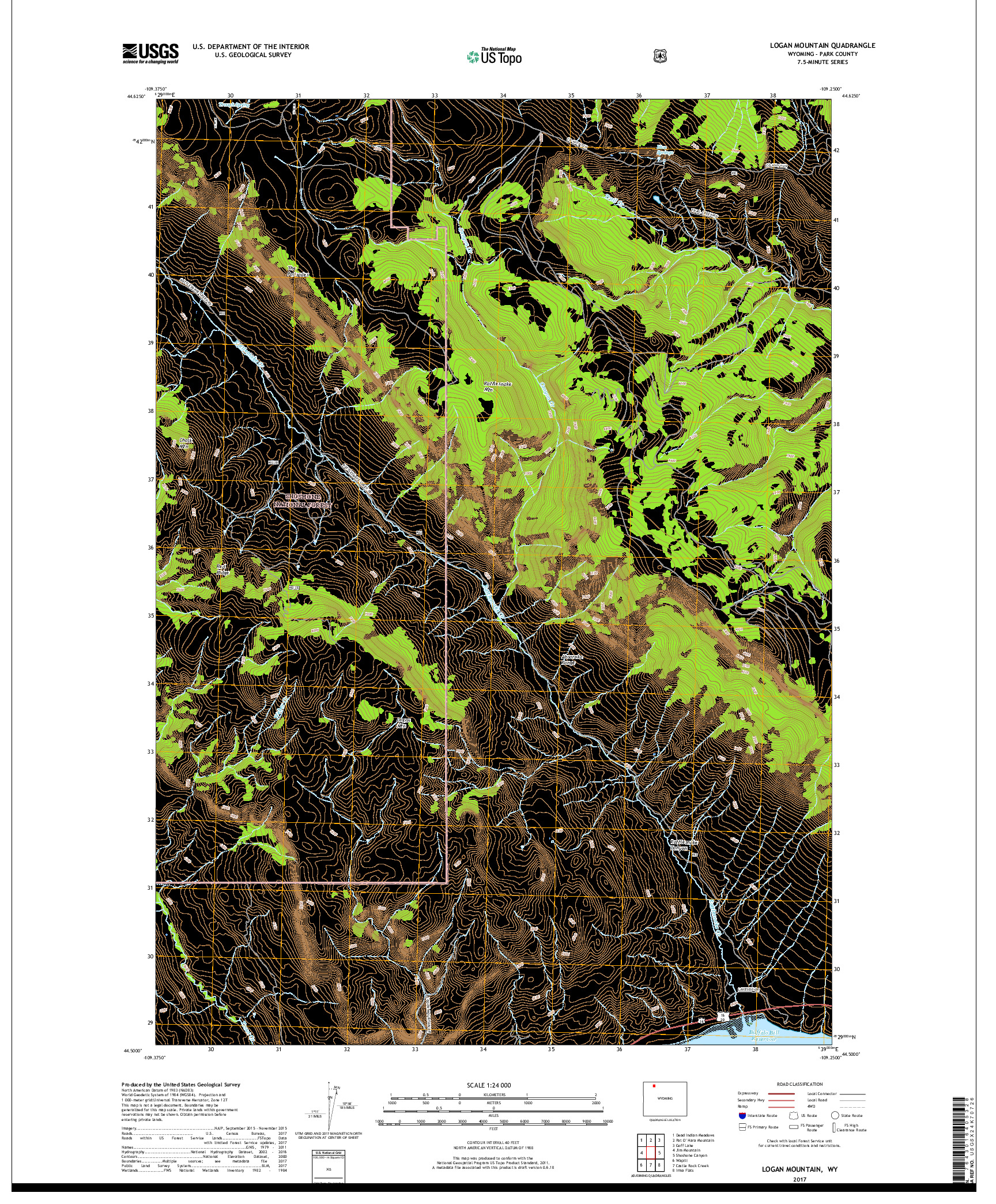 USGS US TOPO 7.5-MINUTE MAP FOR LOGAN MOUNTAIN, WY 2017