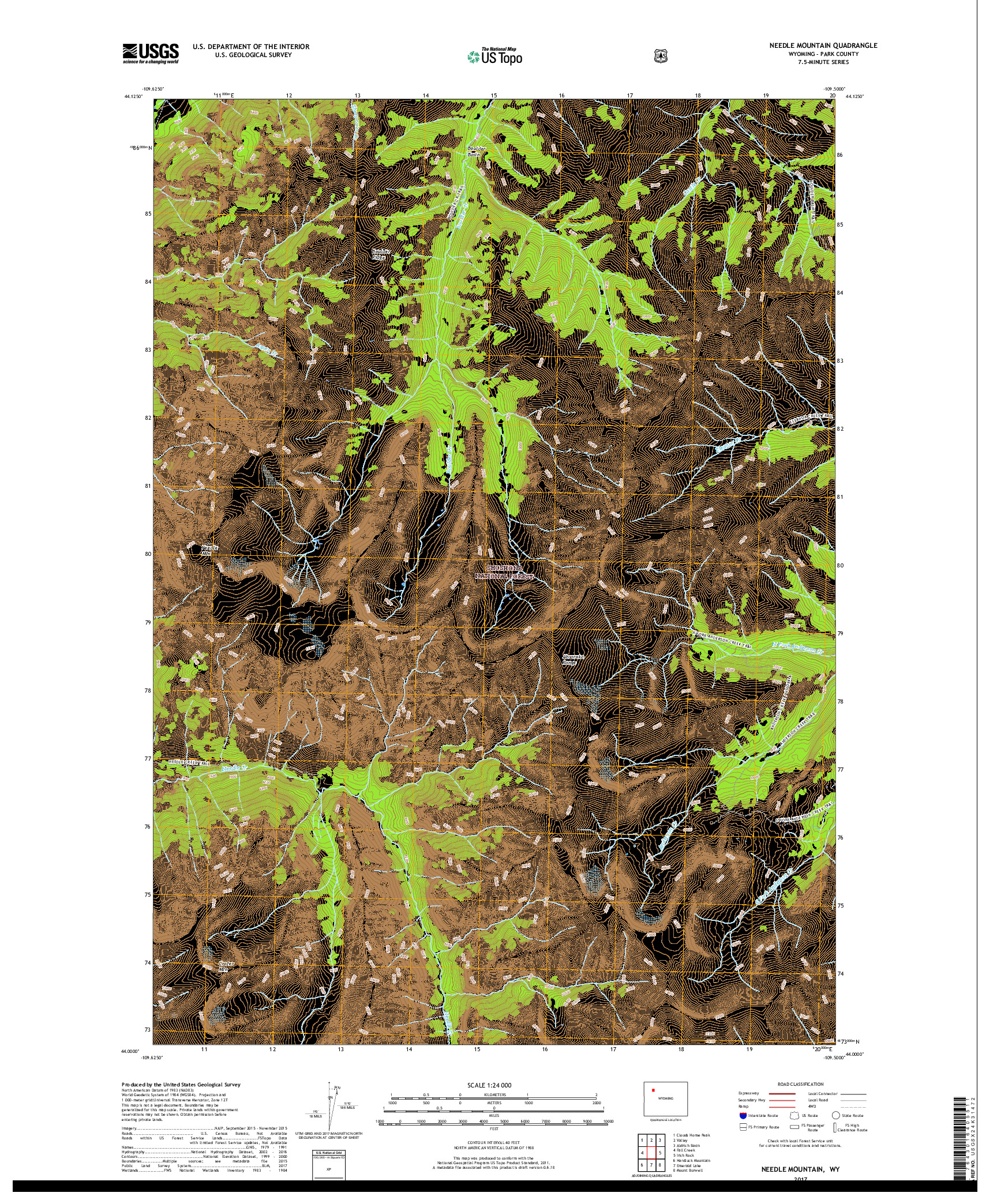 USGS US TOPO 7.5-MINUTE MAP FOR NEEDLE MOUNTAIN, WY 2017