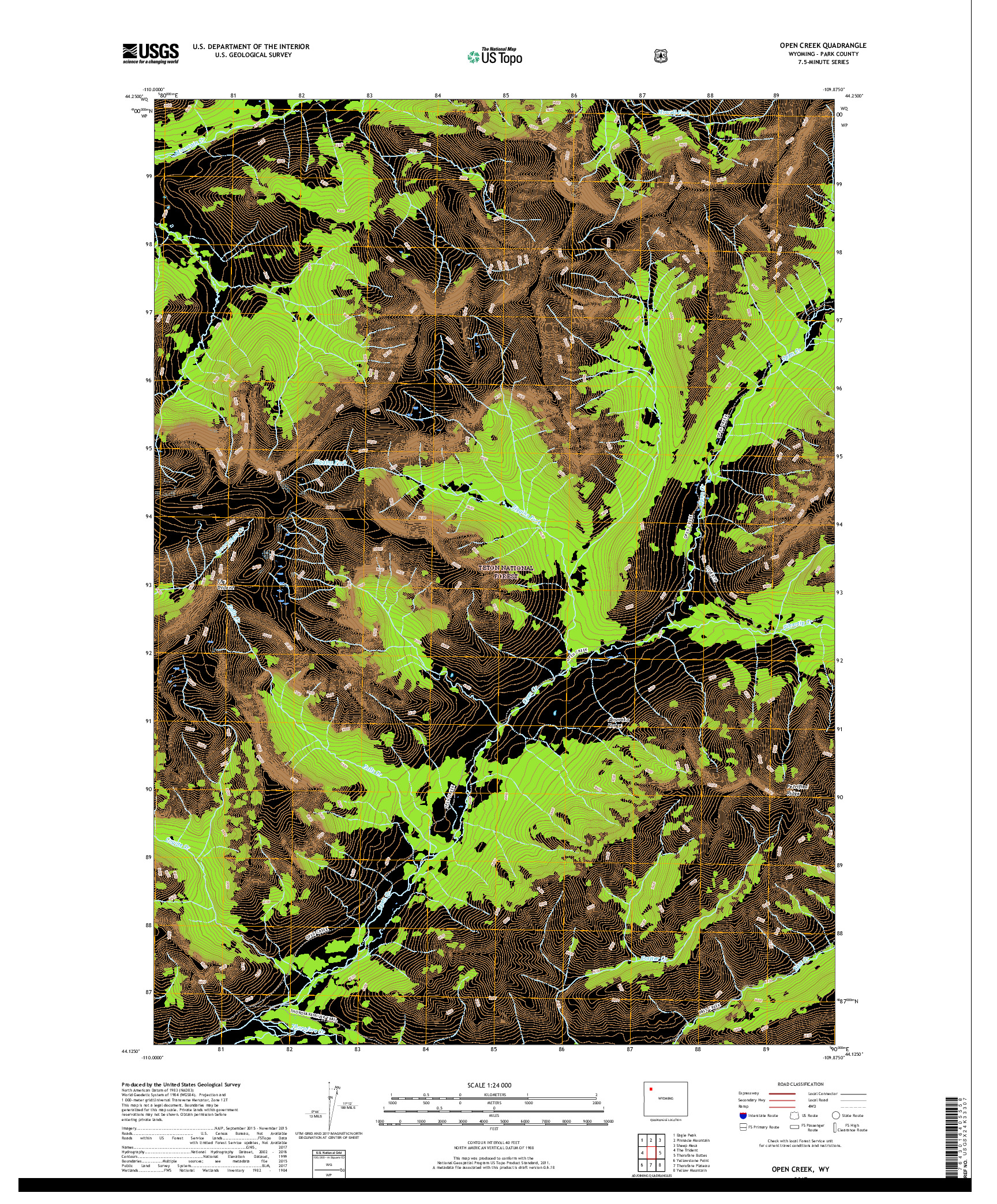 USGS US TOPO 7.5-MINUTE MAP FOR OPEN CREEK, WY 2017