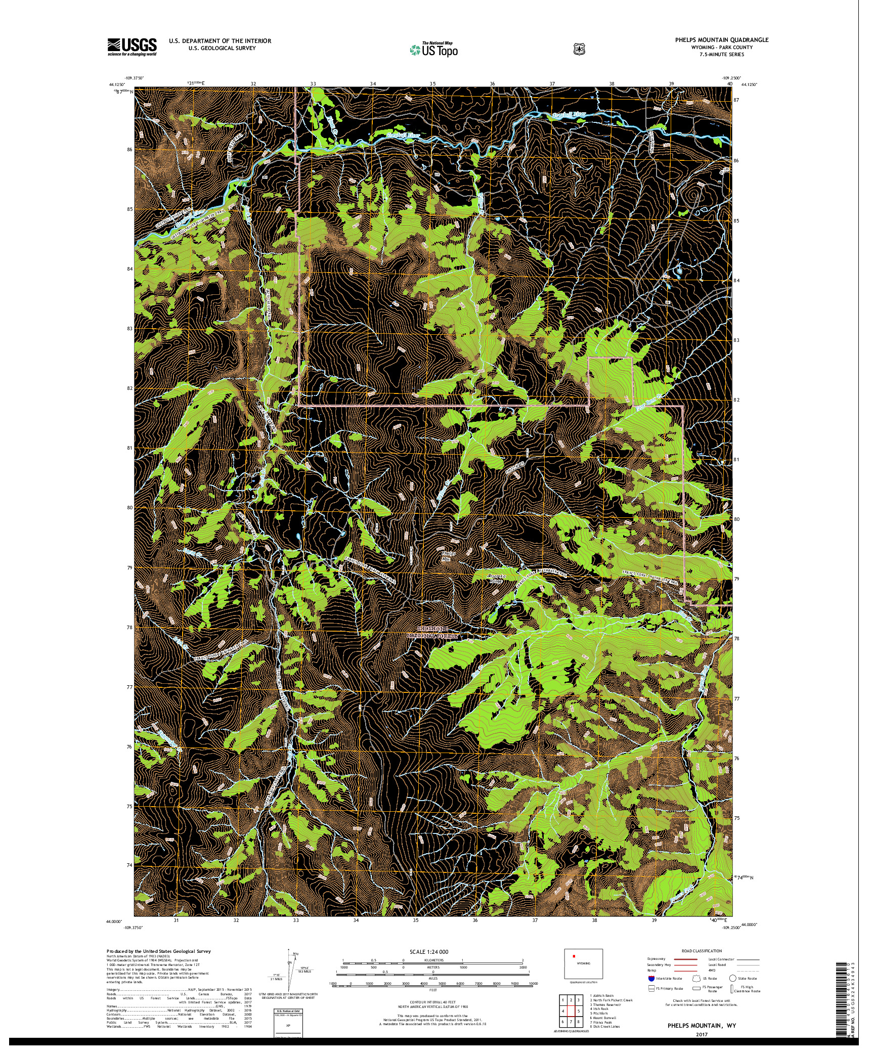 USGS US TOPO 7.5-MINUTE MAP FOR PHELPS MOUNTAIN, WY 2017
