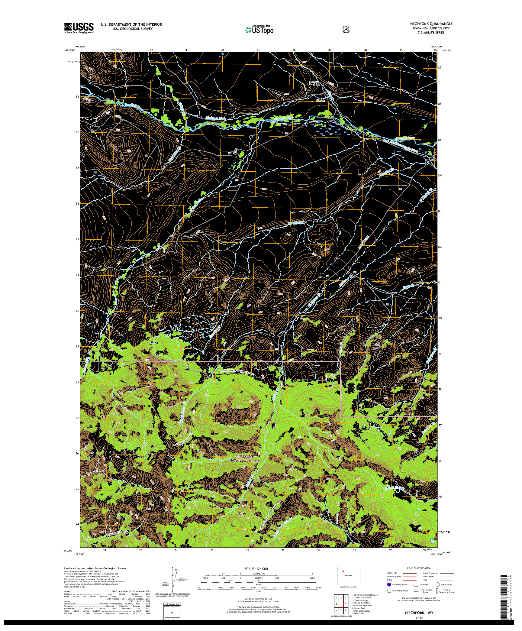 USGS US TOPO 7.5-MINUTE MAP FOR PITCHFORK, WY 2017