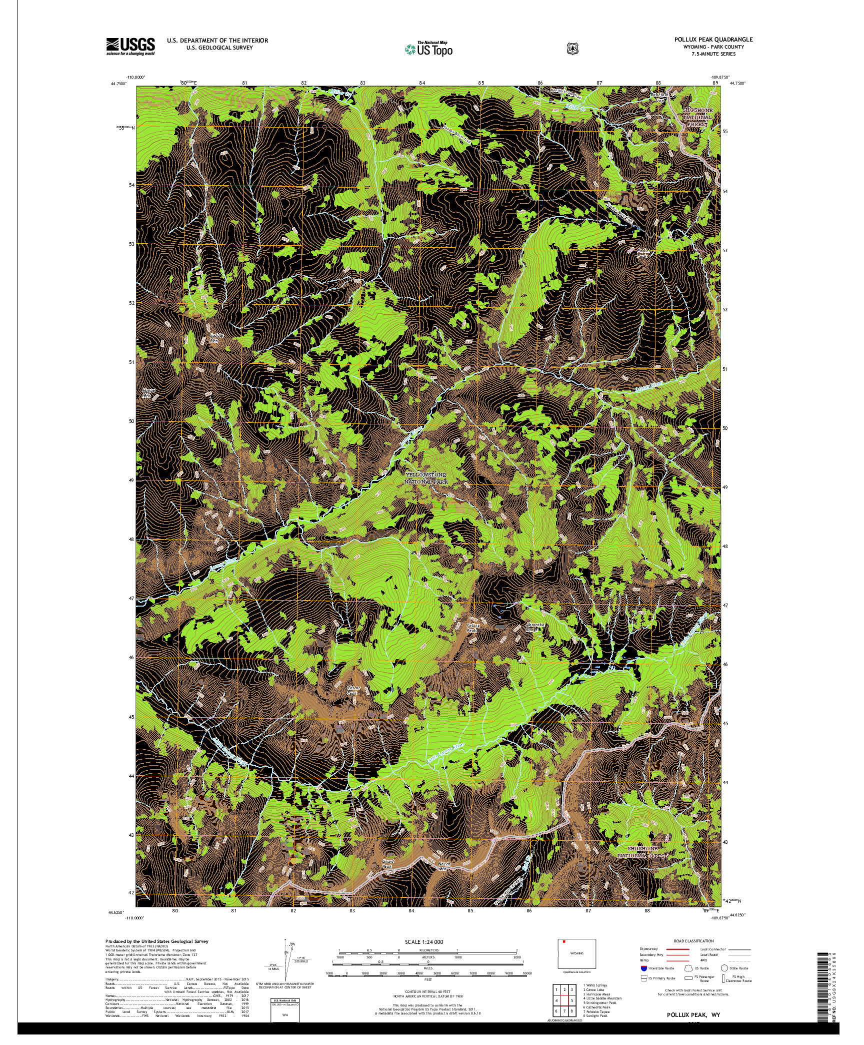 USGS US TOPO 7.5-MINUTE MAP FOR POLLUX PEAK, WY 2017