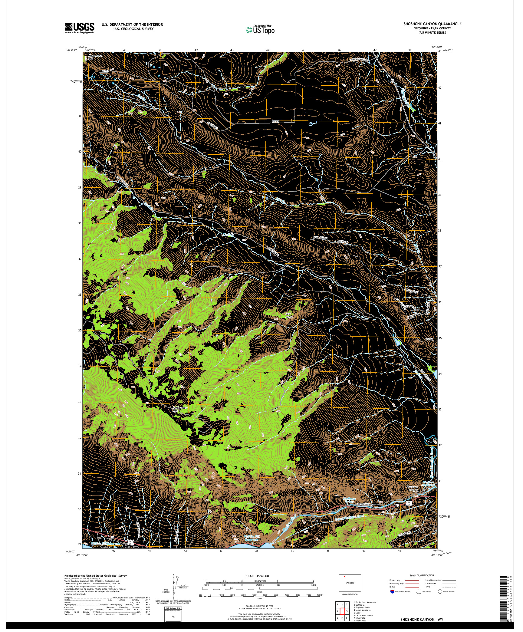 USGS US TOPO 7.5-MINUTE MAP FOR SHOSHONE CANYON, WY 2017