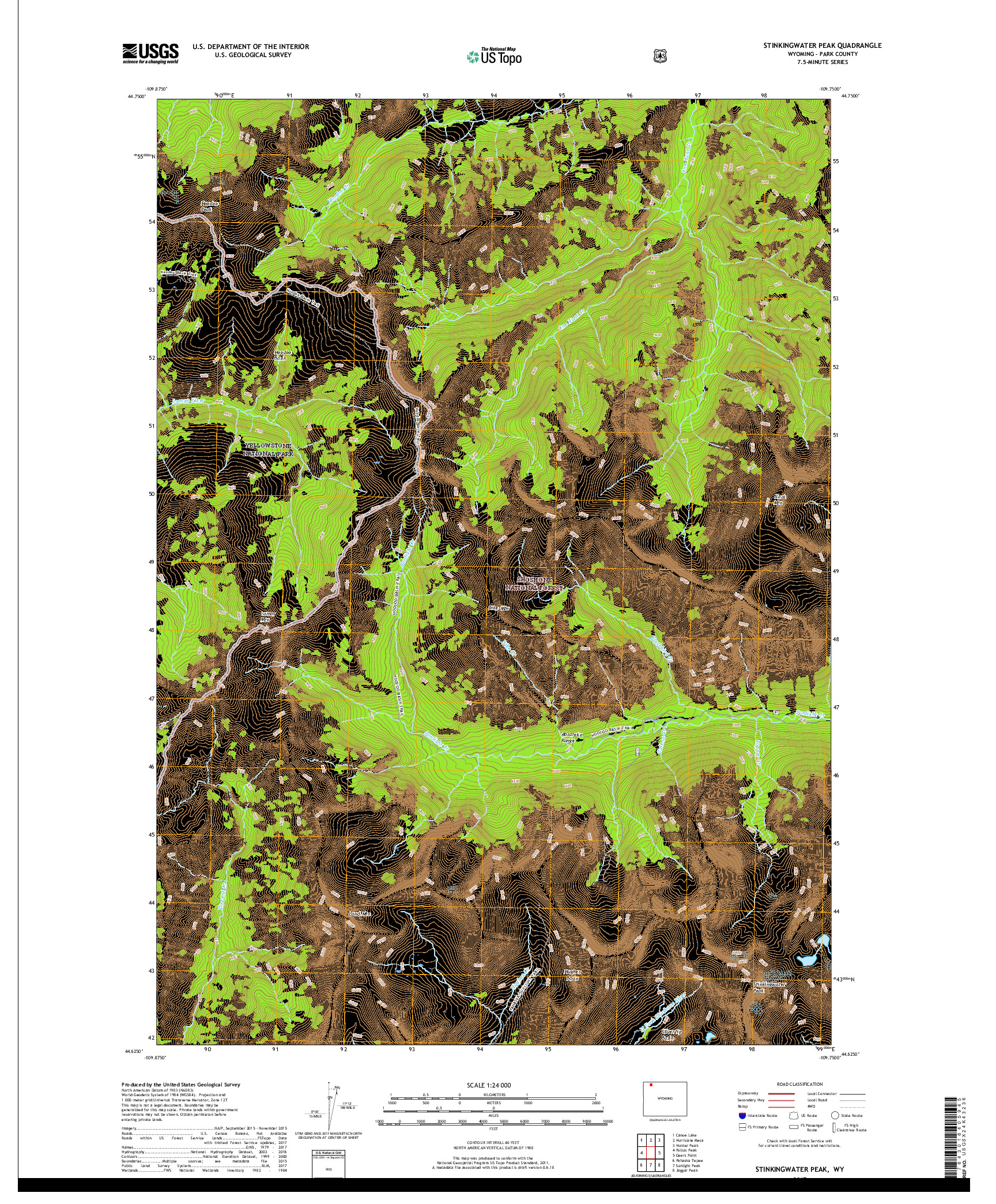 USGS US TOPO 7.5-MINUTE MAP FOR STINKINGWATER PEAK, WY 2017