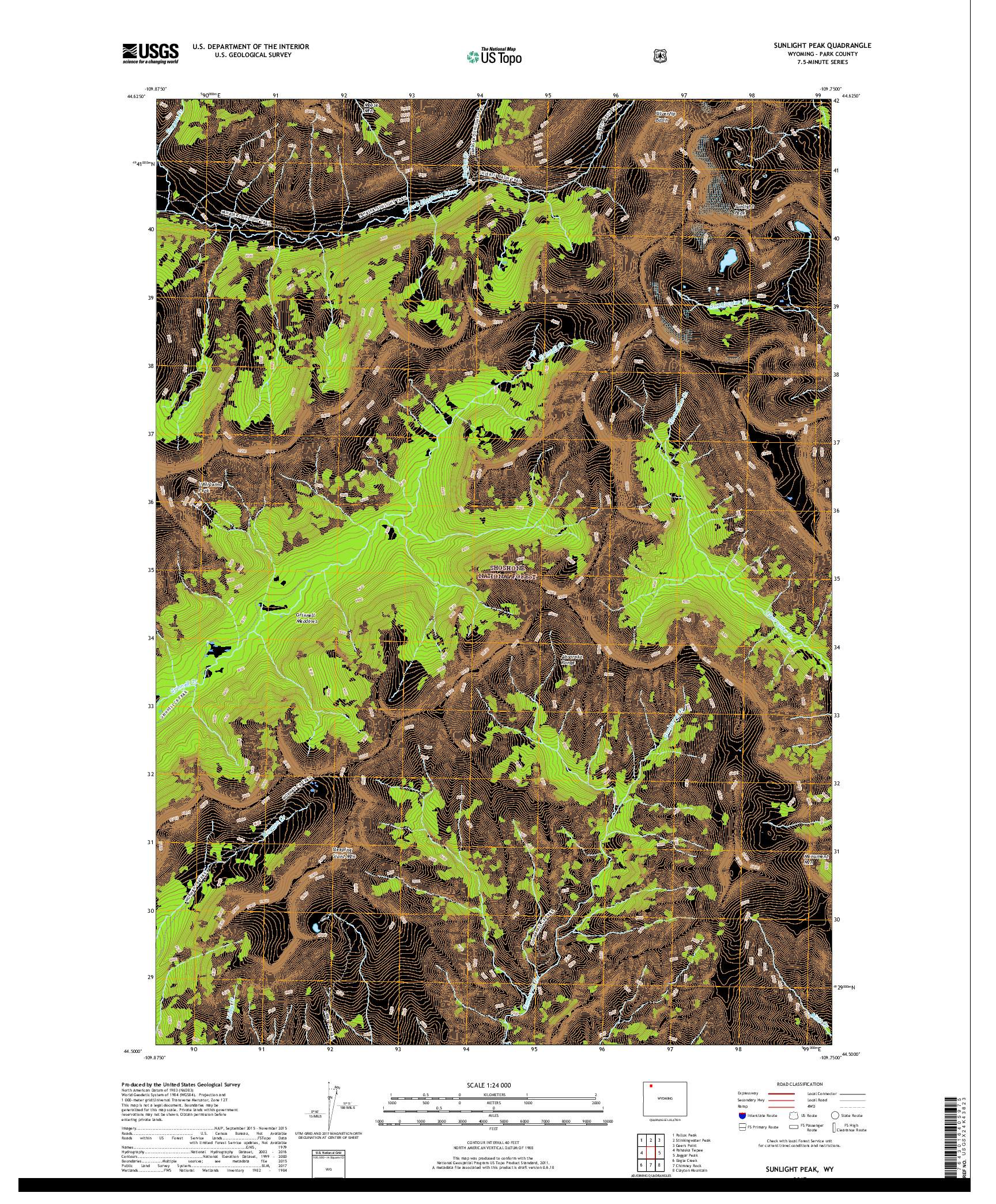 USGS US TOPO 7.5-MINUTE MAP FOR SUNLIGHT PEAK, WY 2017