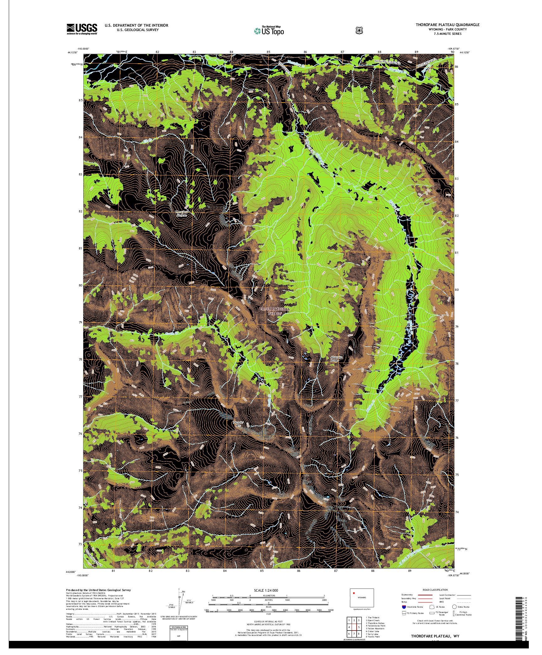USGS US TOPO 7.5-MINUTE MAP FOR THOROFARE PLATEAU, WY 2017