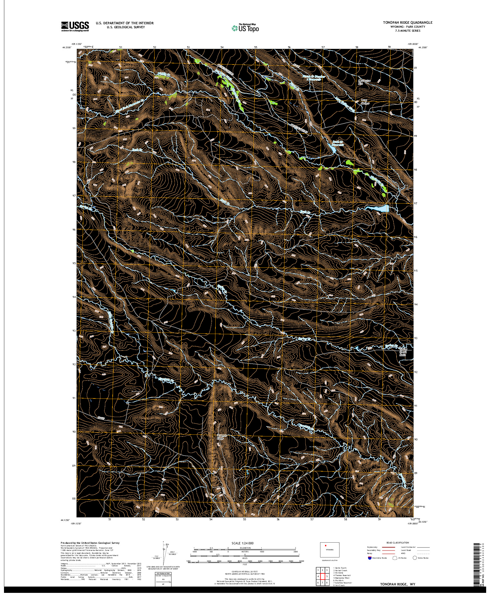 USGS US TOPO 7.5-MINUTE MAP FOR TONOPAH RIDGE, WY 2017