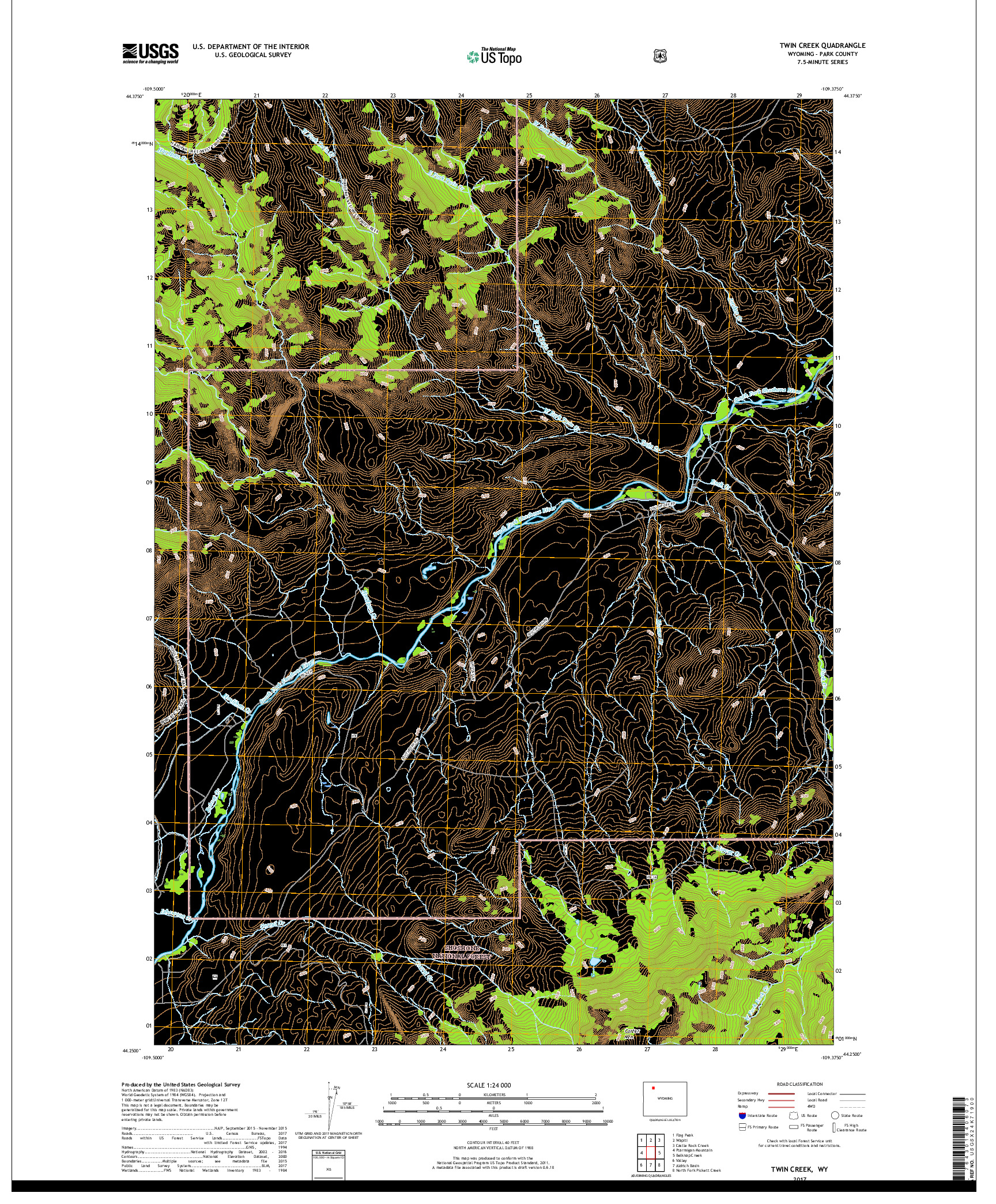 USGS US TOPO 7.5-MINUTE MAP FOR TWIN CREEK, WY 2017