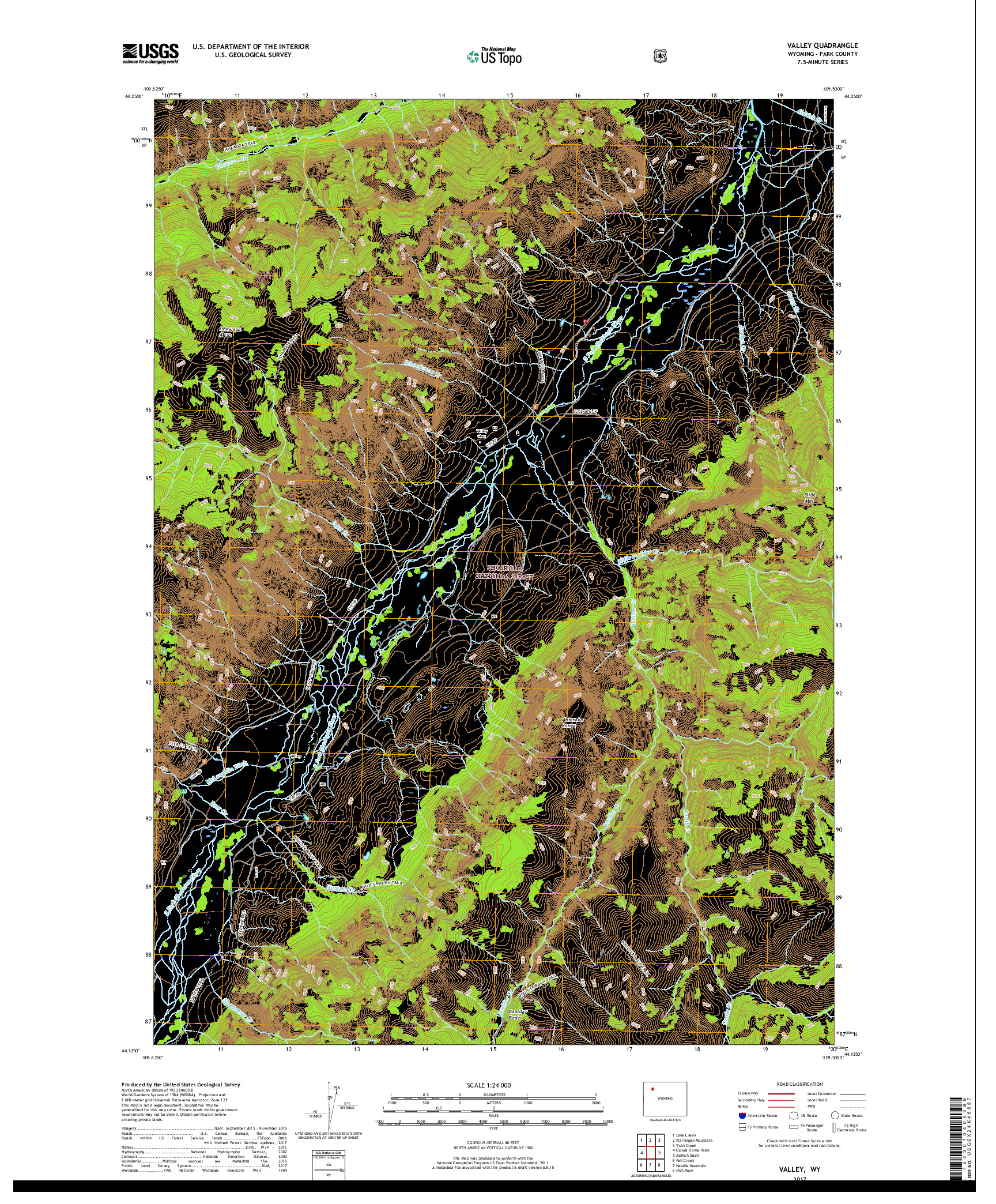 USGS US TOPO 7.5-MINUTE MAP FOR VALLEY, WY 2017