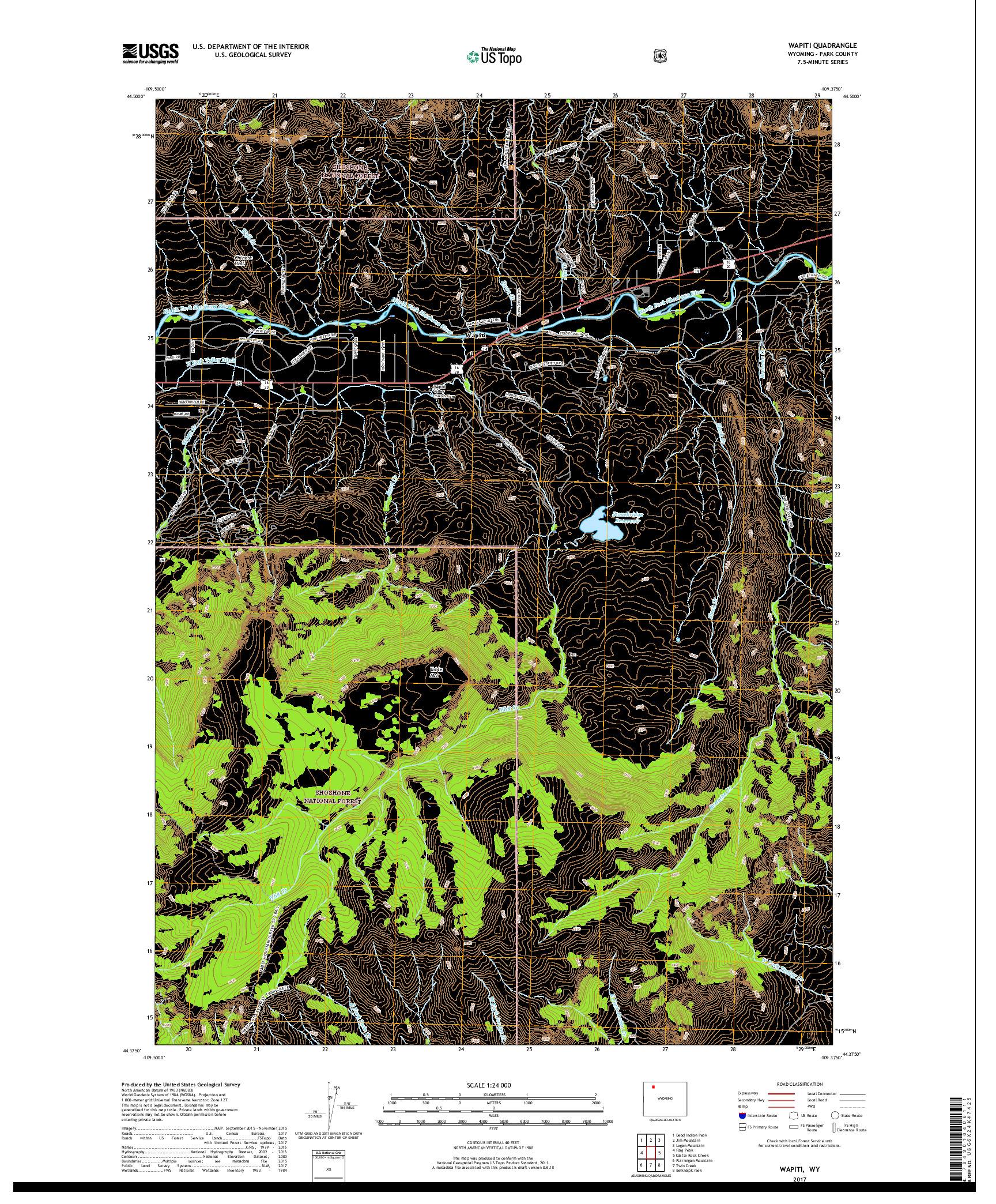 USGS US TOPO 7.5-MINUTE MAP FOR WAPITI, WY 2017