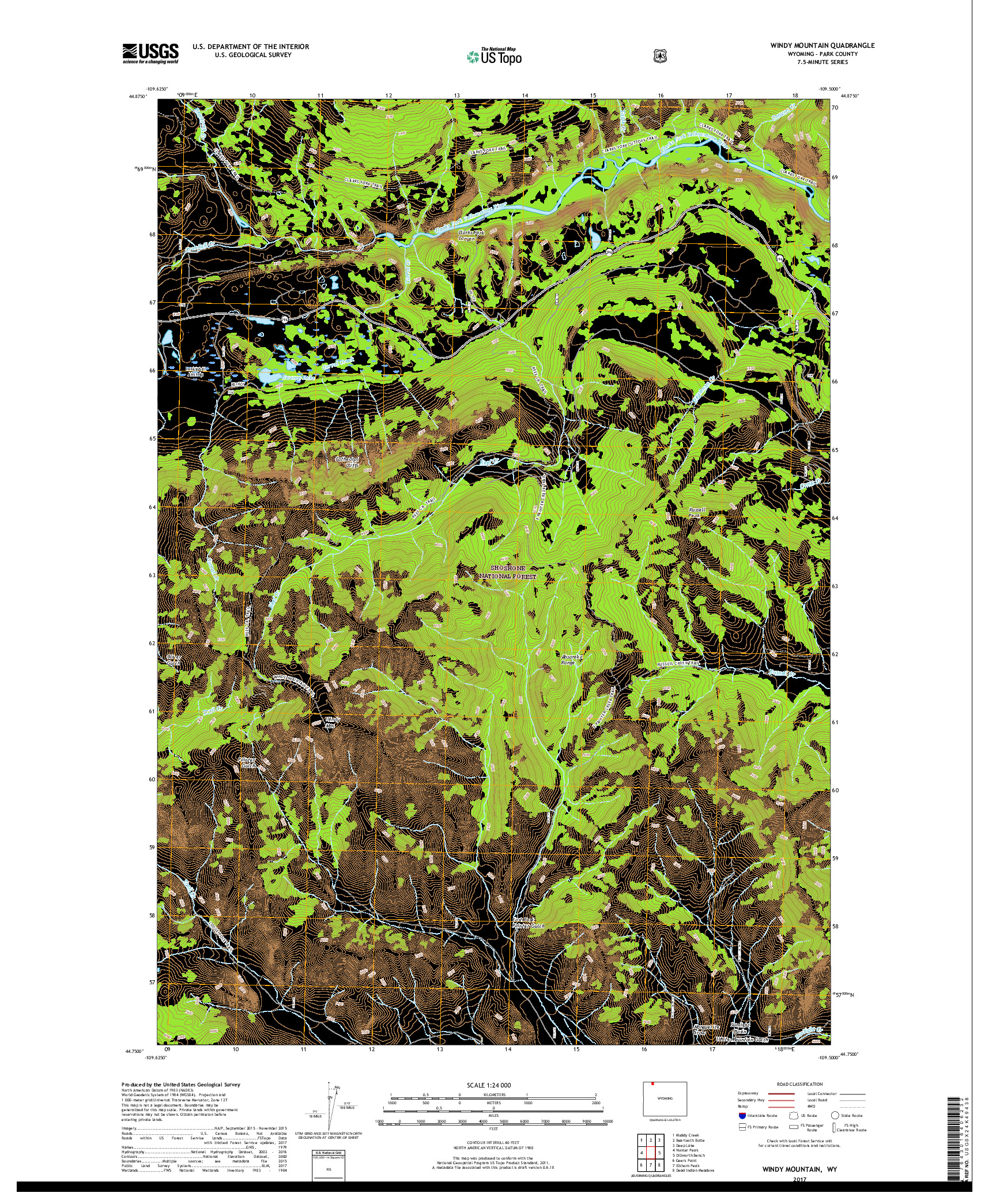 USGS US TOPO 7.5-MINUTE MAP FOR WINDY MOUNTAIN, WY 2017