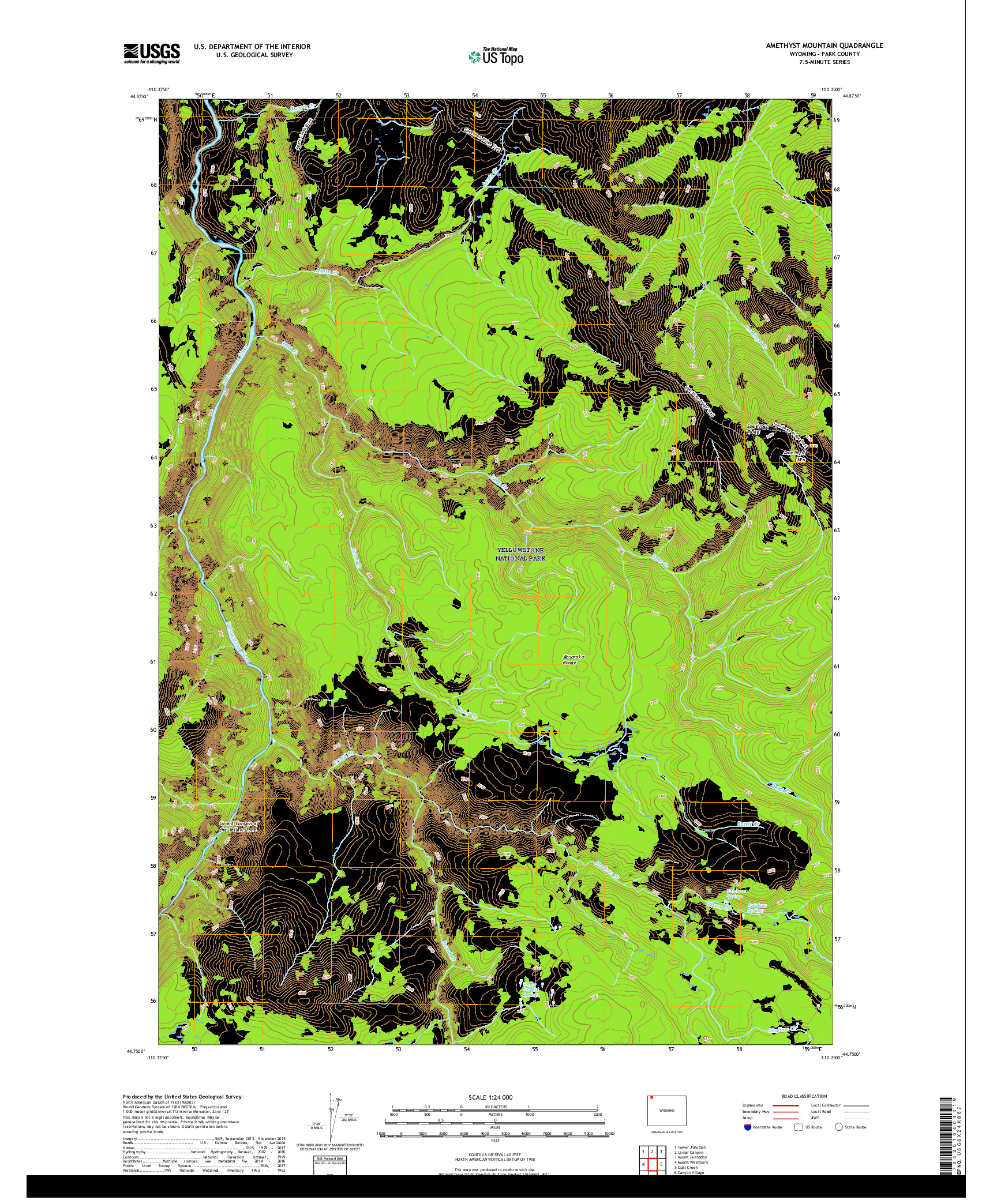 USGS US TOPO 7.5-MINUTE MAP FOR AMETHYST MOUNTAIN, WY 2017