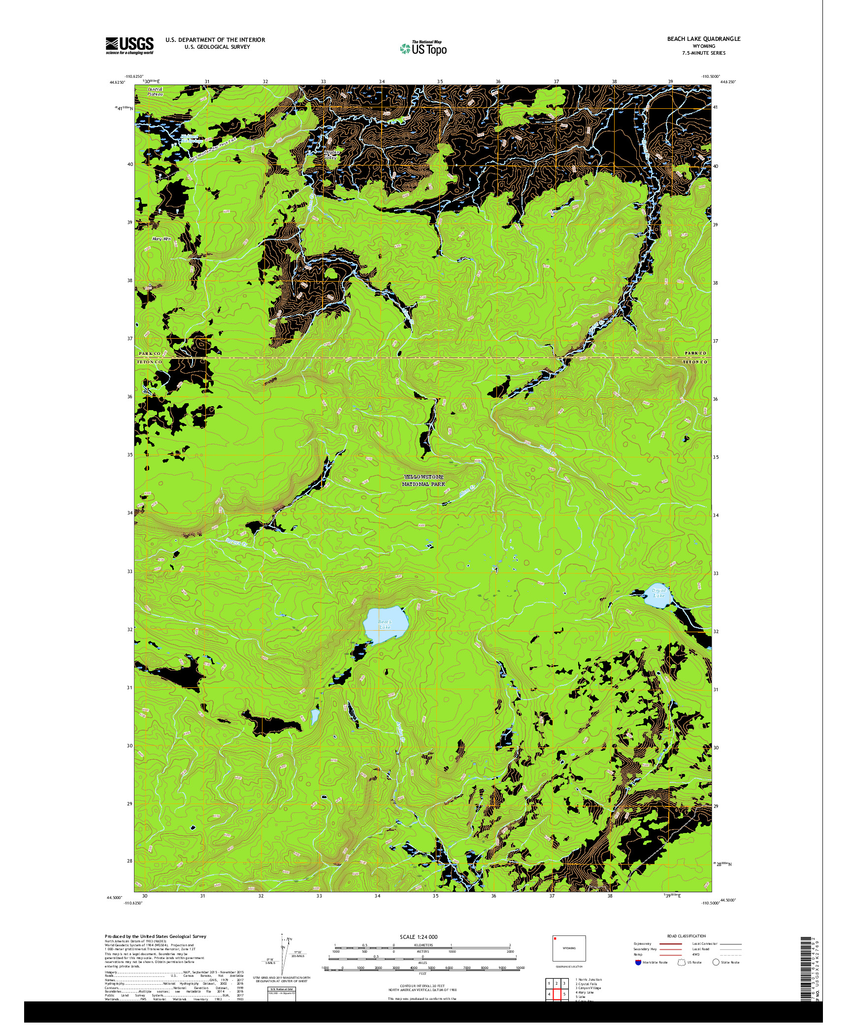 USGS US TOPO 7.5-MINUTE MAP FOR BEACH LAKE, WY 2017