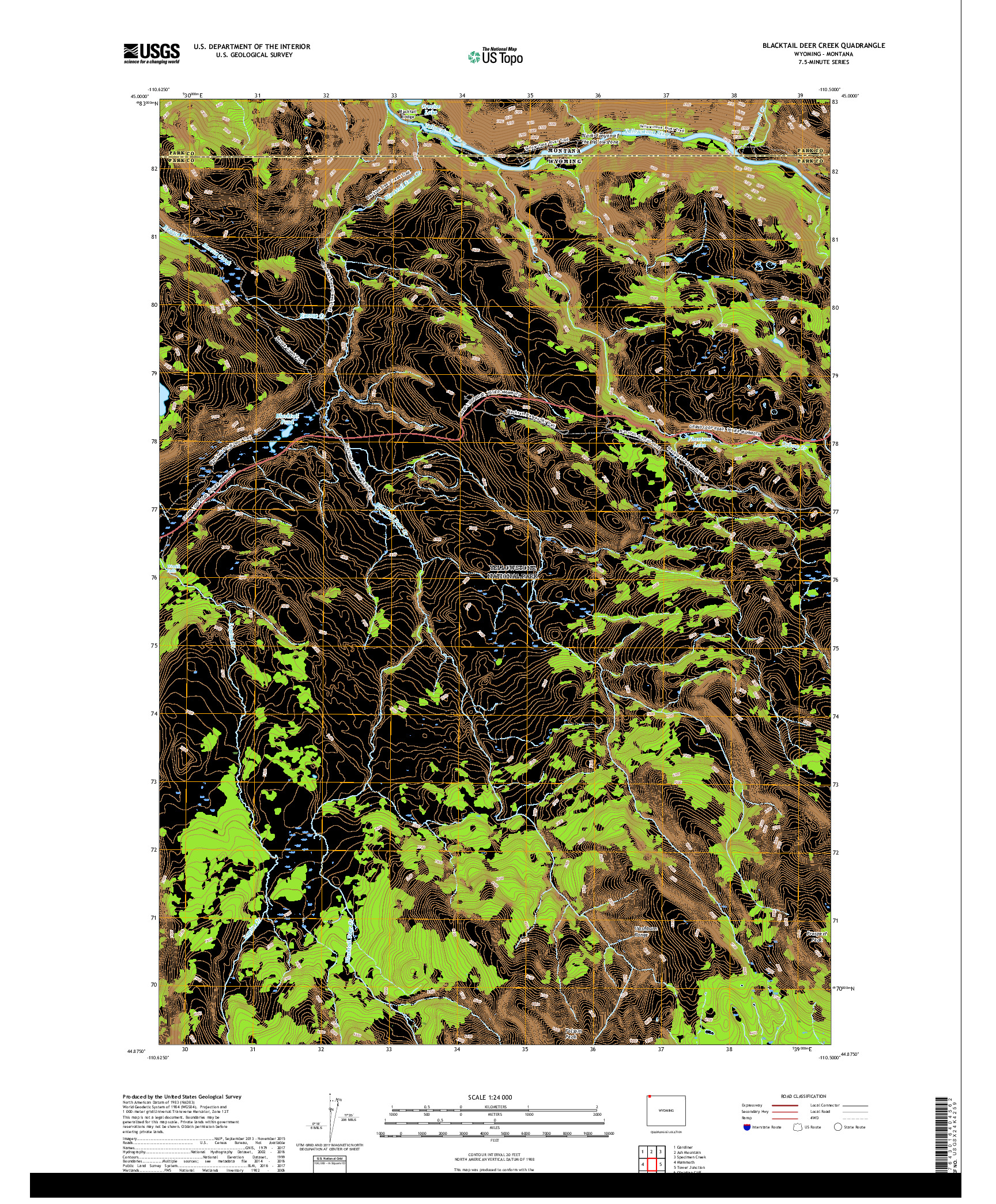 USGS US TOPO 7.5-MINUTE MAP FOR BLACKTAIL DEER CREEK, WY,MT 2017