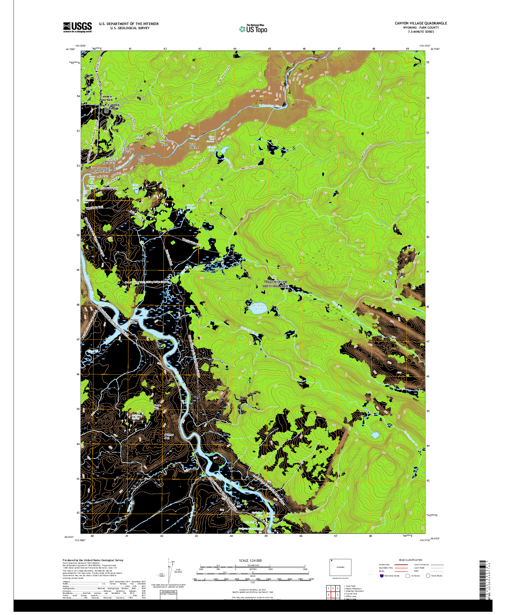 USGS US TOPO 7.5-MINUTE MAP FOR CANYON VILLAGE, WY 2017