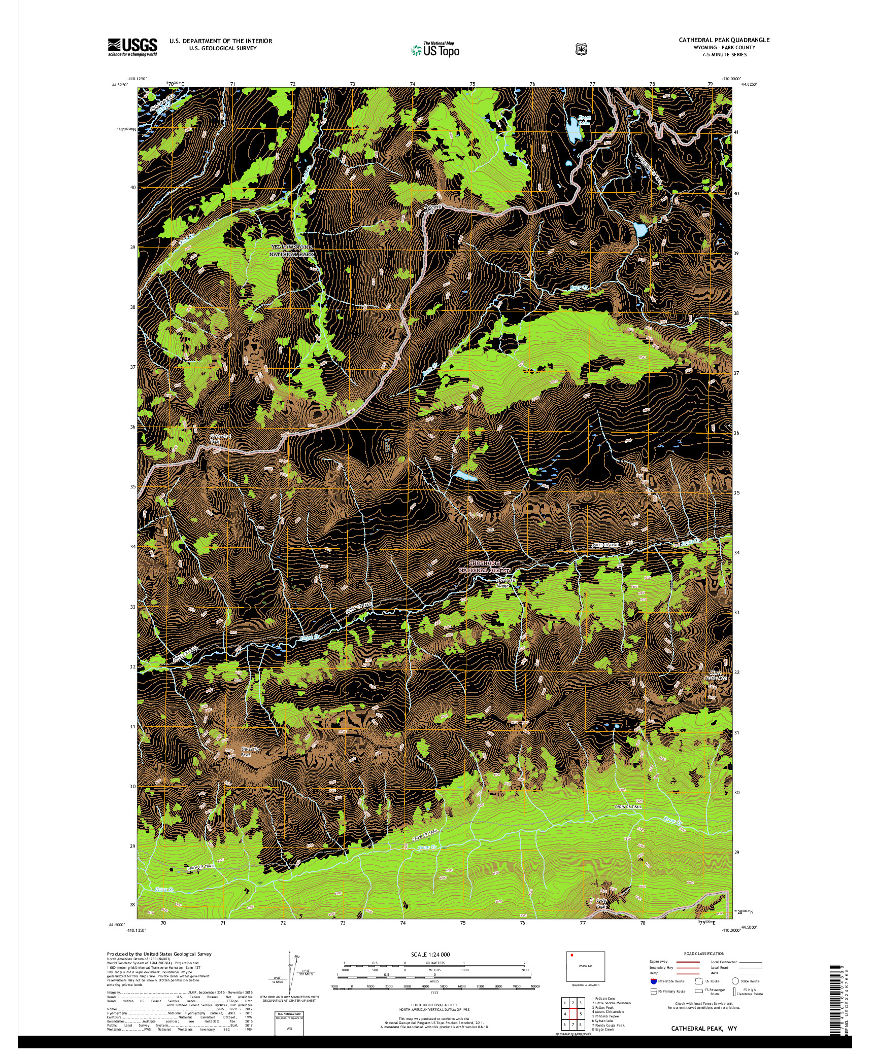 USGS US TOPO 7.5-MINUTE MAP FOR CATHEDRAL PEAK, WY 2017