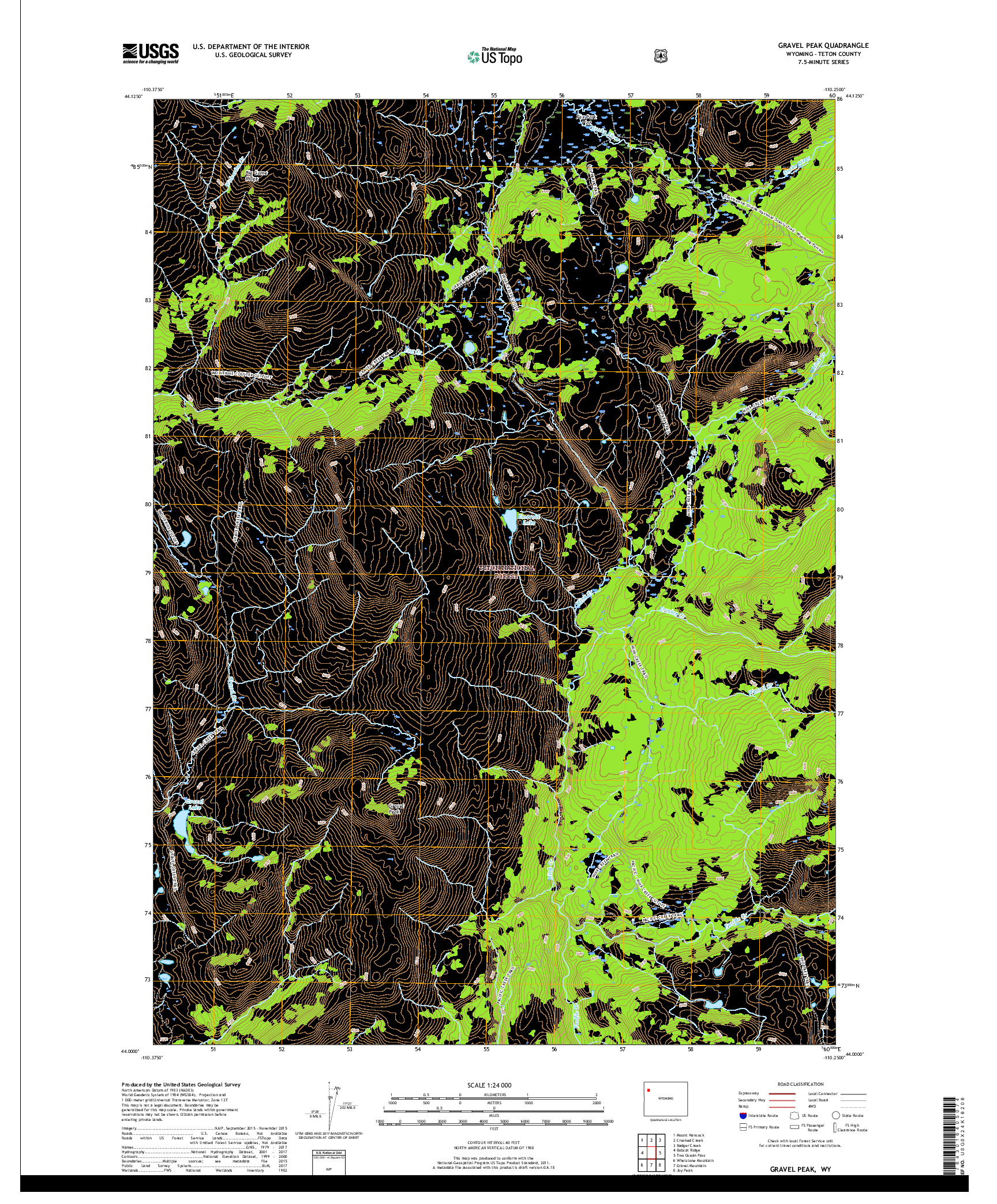 USGS US TOPO 7.5-MINUTE MAP FOR GRAVEL PEAK, WY 2017