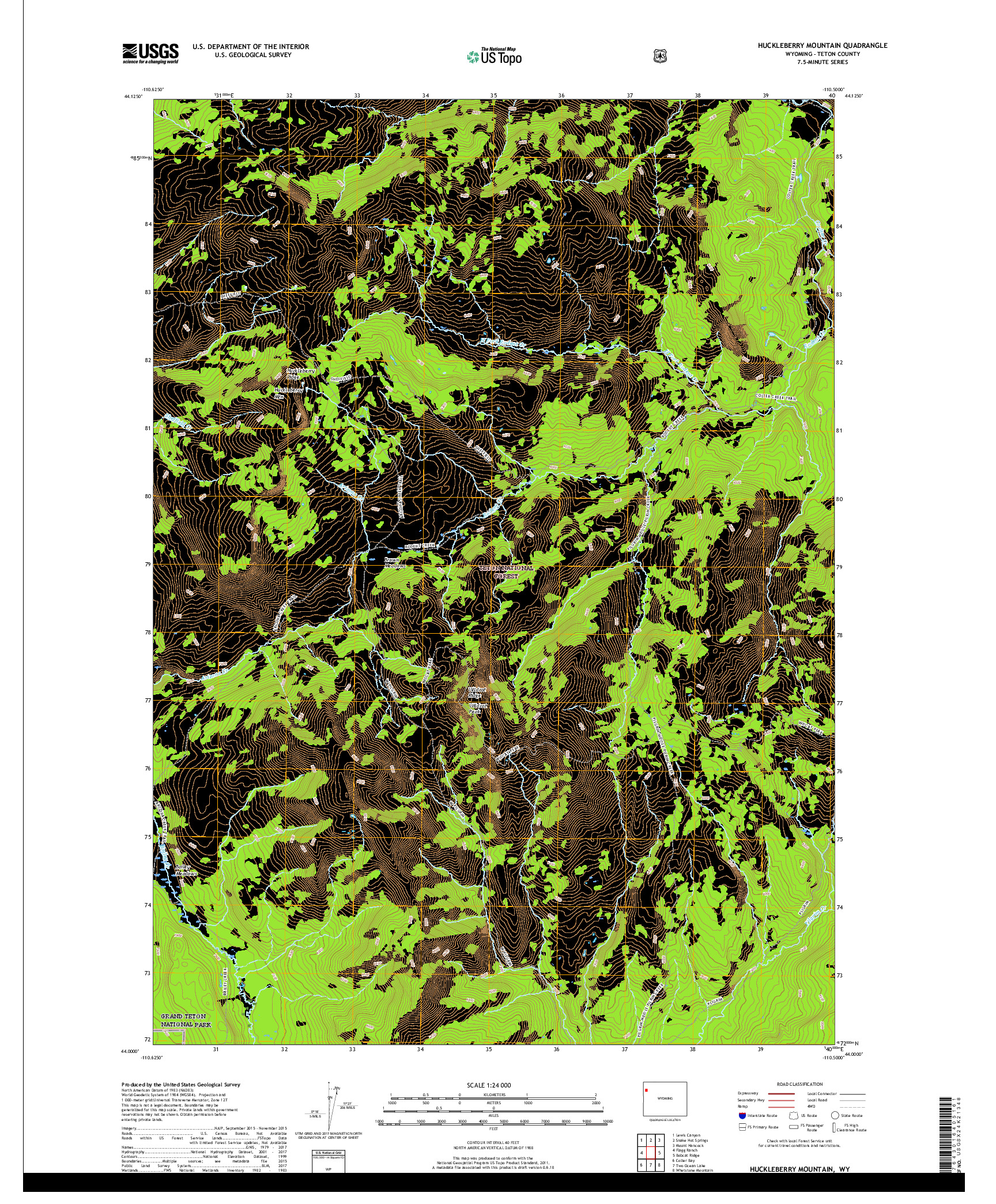 USGS US TOPO 7.5-MINUTE MAP FOR HUCKLEBERRY MOUNTAIN, WY 2017