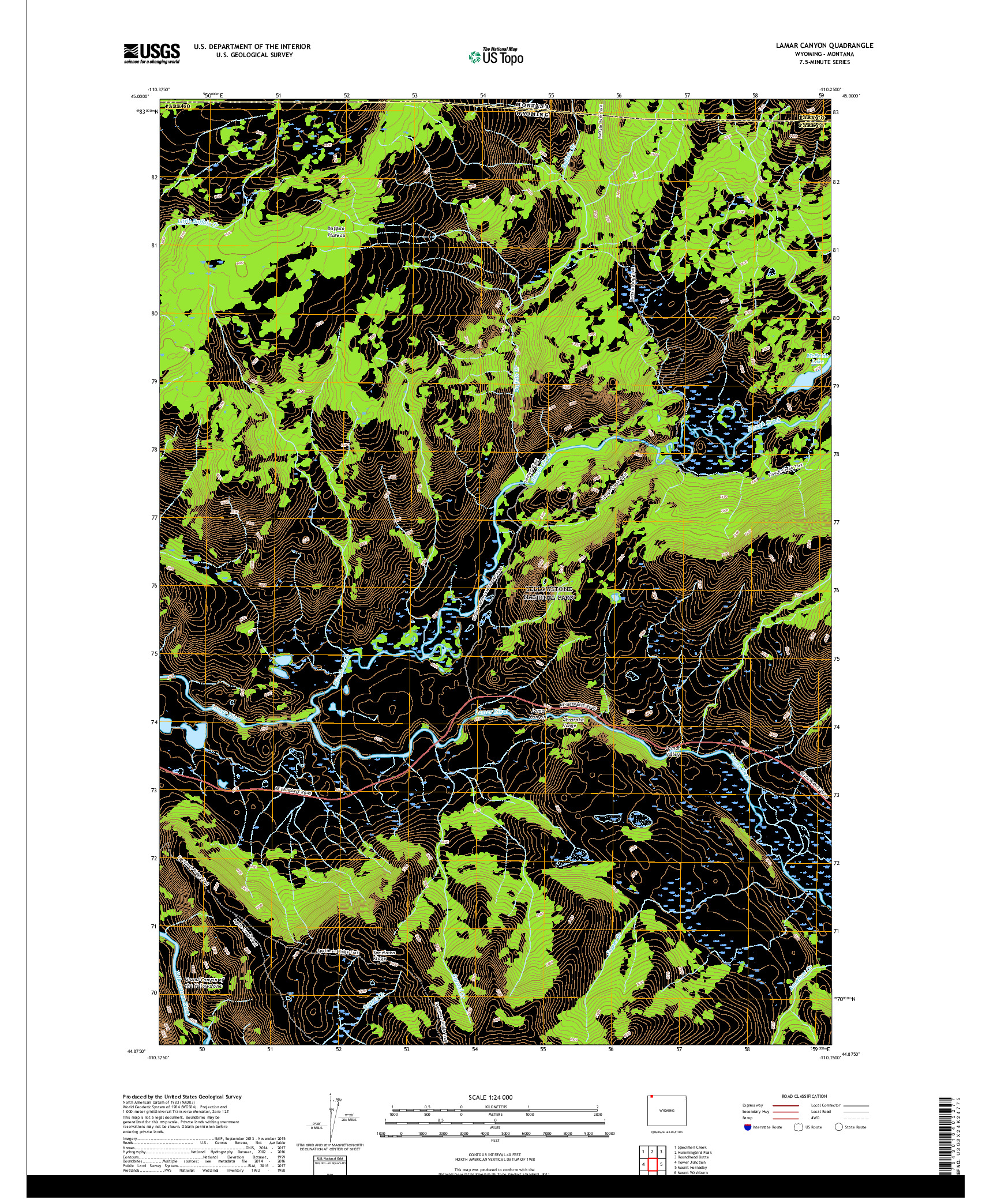 USGS US TOPO 7.5-MINUTE MAP FOR LAMAR CANYON, WY,MT 2017