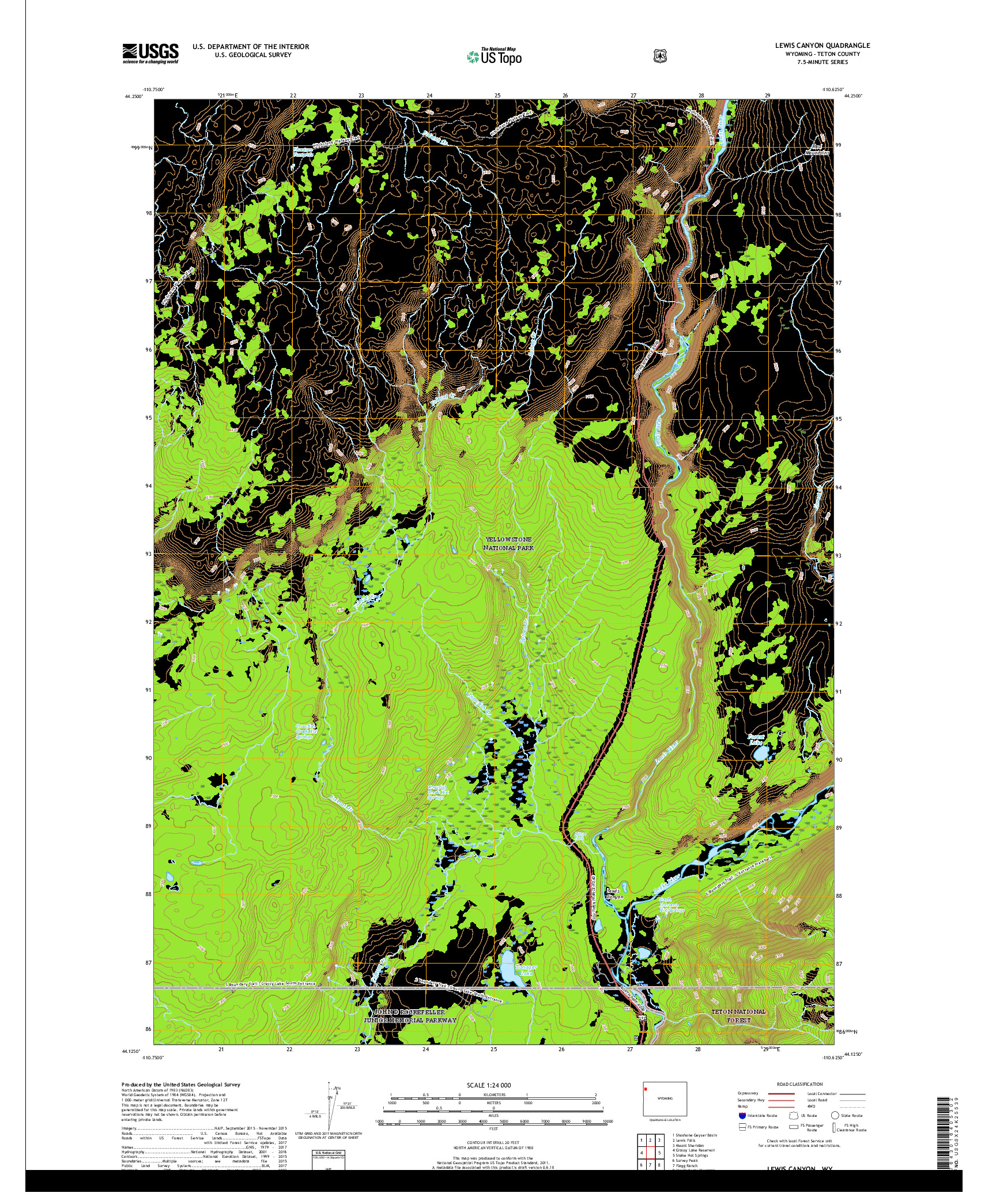 USGS US TOPO 7.5-MINUTE MAP FOR LEWIS CANYON, WY 2017