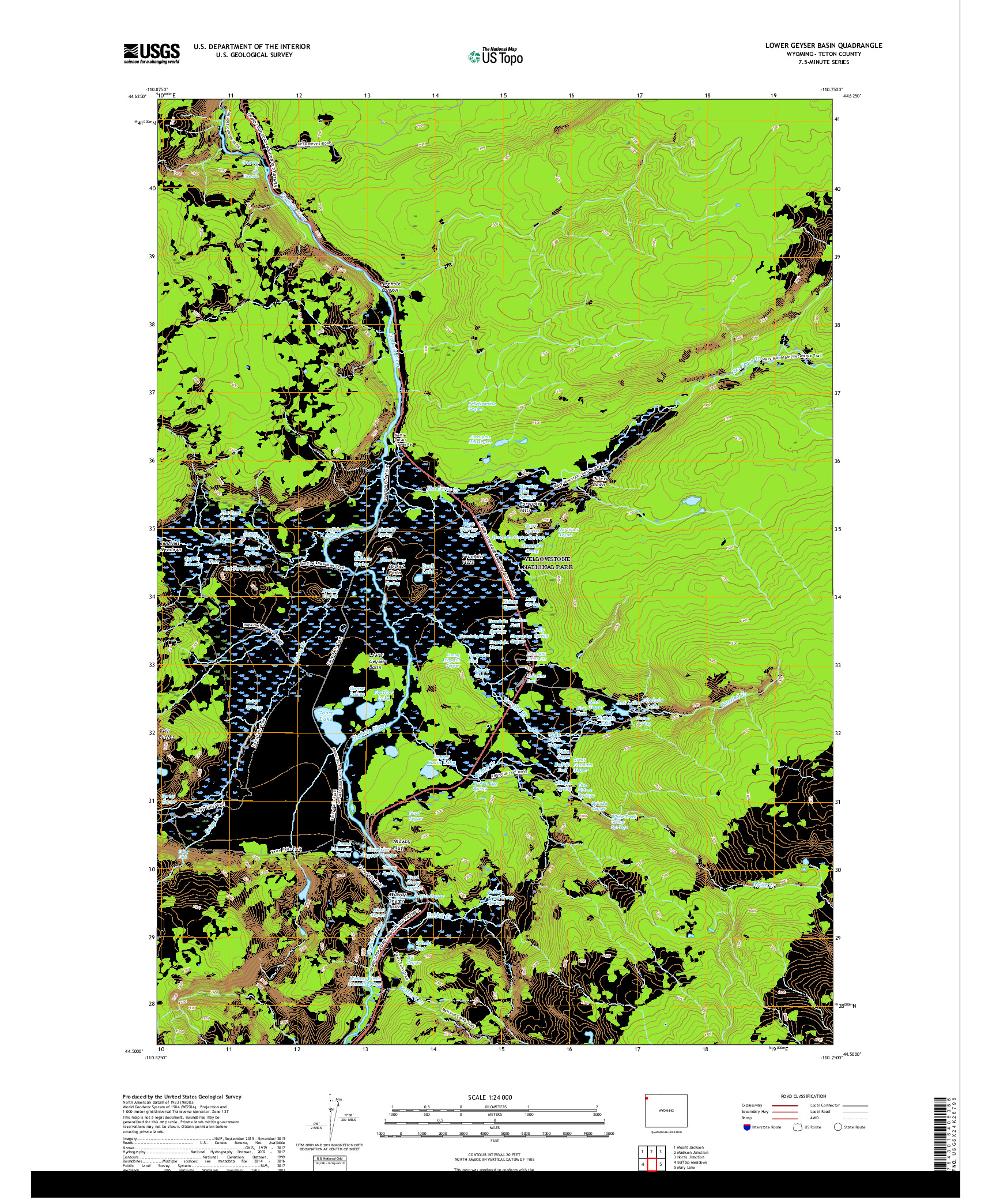 USGS US TOPO 7.5-MINUTE MAP FOR LOWER GEYSER BASIN, WY 2017