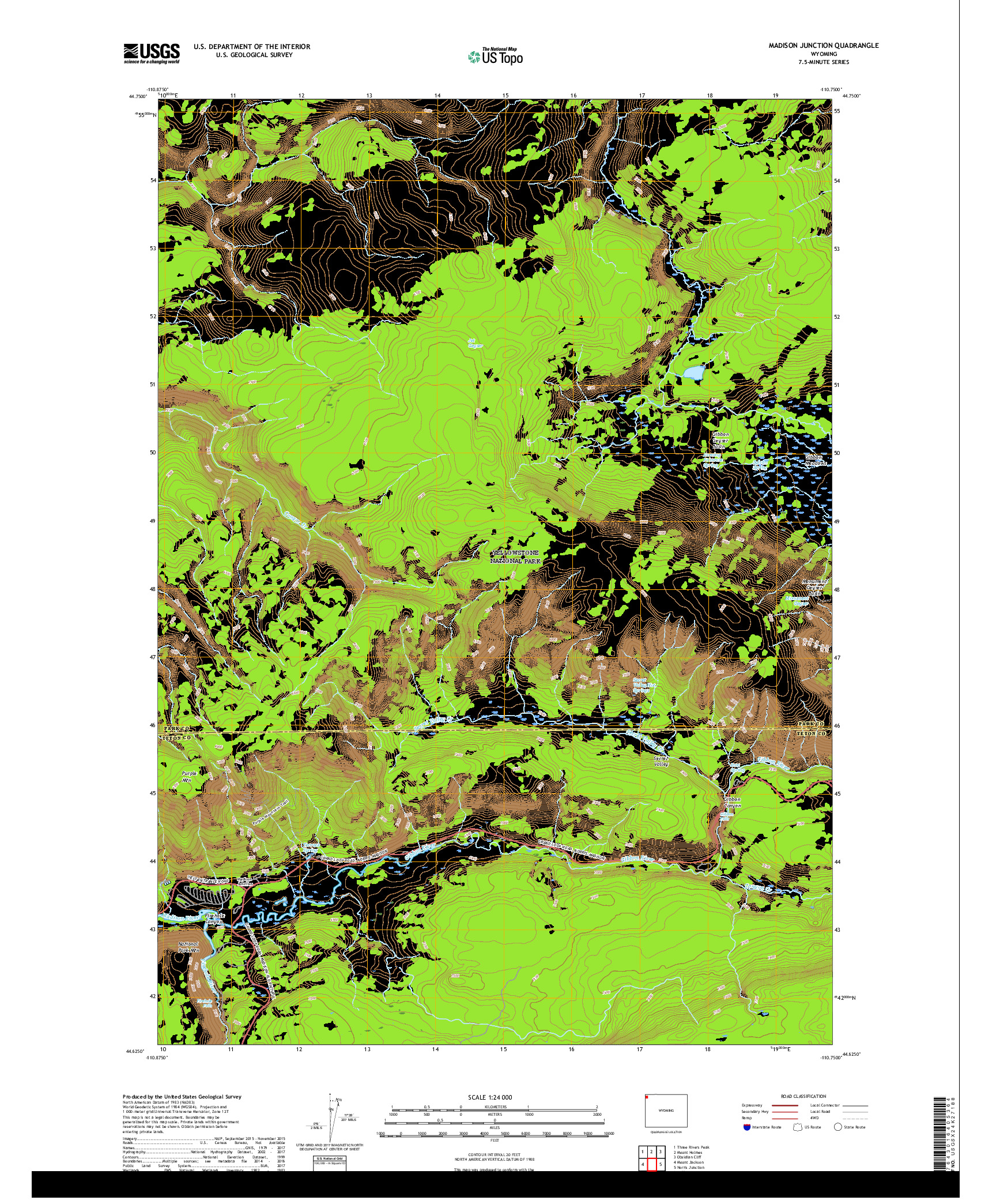 USGS US TOPO 7.5-MINUTE MAP FOR MADISON JUNCTION, WY 2017