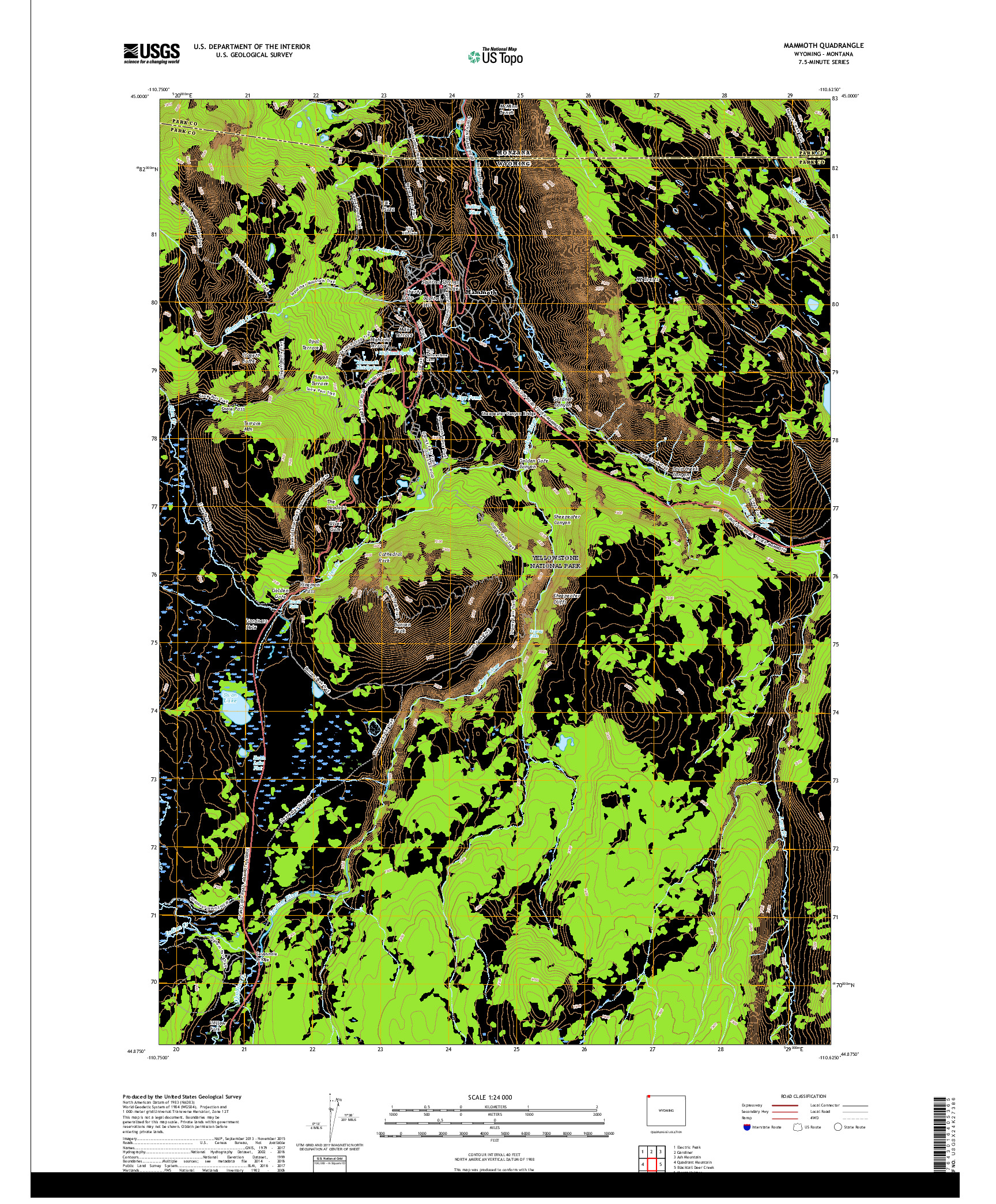 USGS US TOPO 7.5-MINUTE MAP FOR MAMMOTH, WY,MT 2017