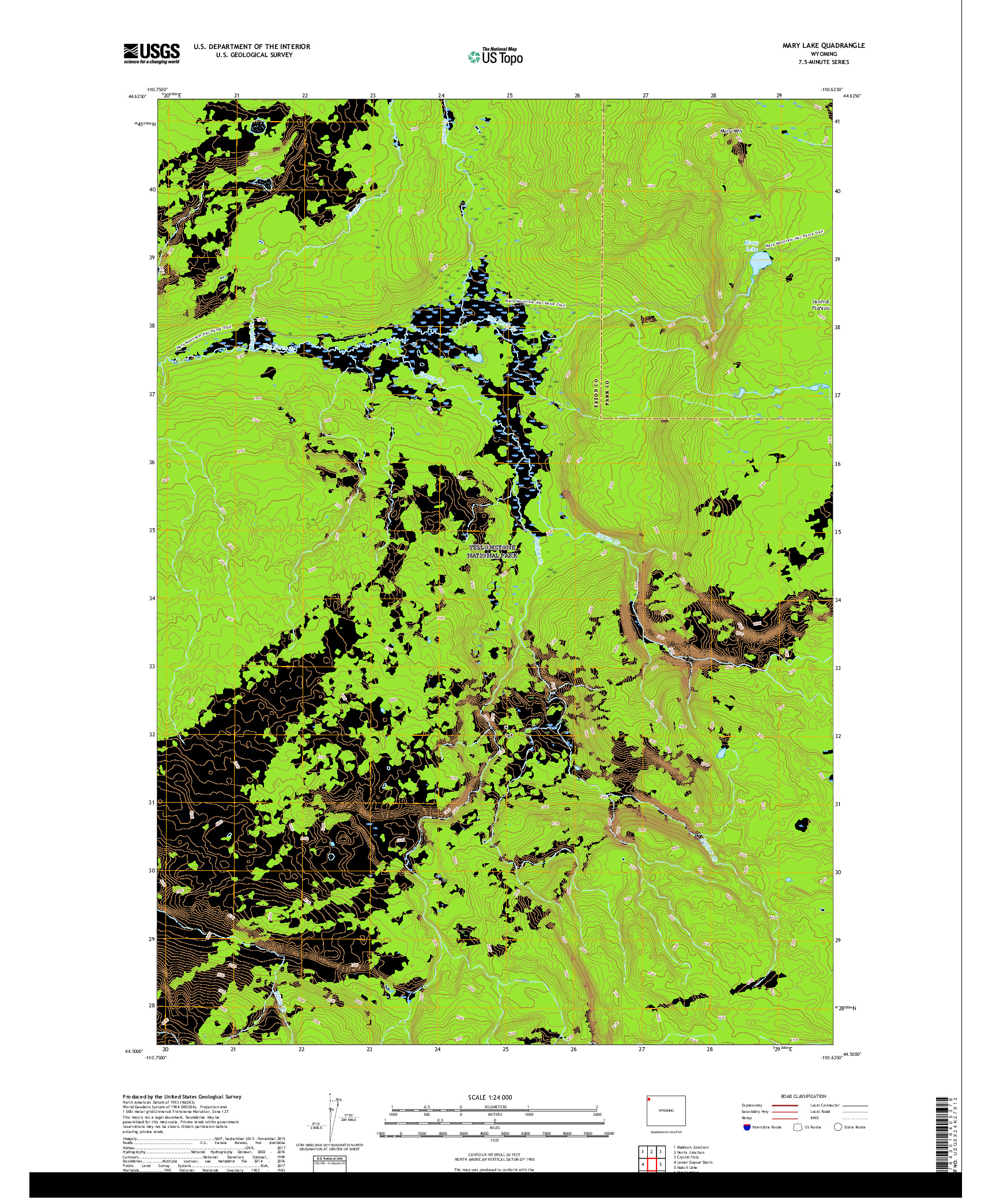 USGS US TOPO 7.5-MINUTE MAP FOR MARY LAKE, WY 2017