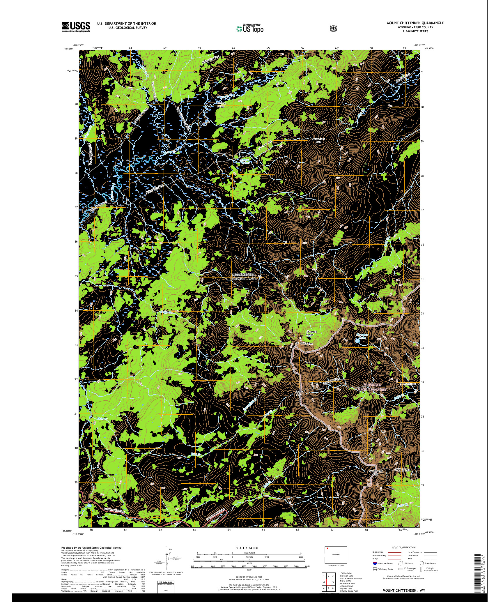 USGS US TOPO 7.5-MINUTE MAP FOR MOUNT CHITTENDEN, WY 2017