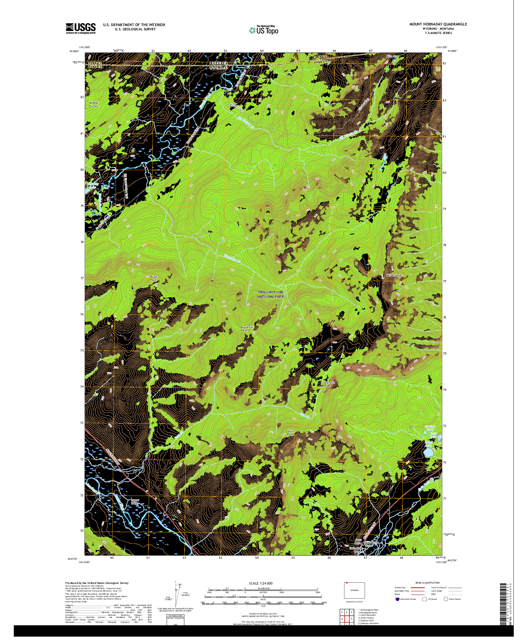 USGS US TOPO 7.5-MINUTE MAP FOR MOUNT HORNADAY, WY,MT 2017