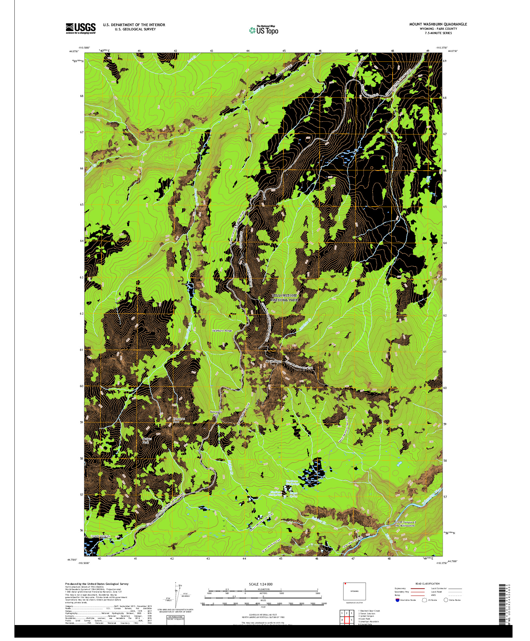 USGS US TOPO 7.5-MINUTE MAP FOR MOUNT WASHBURN, WY 2017