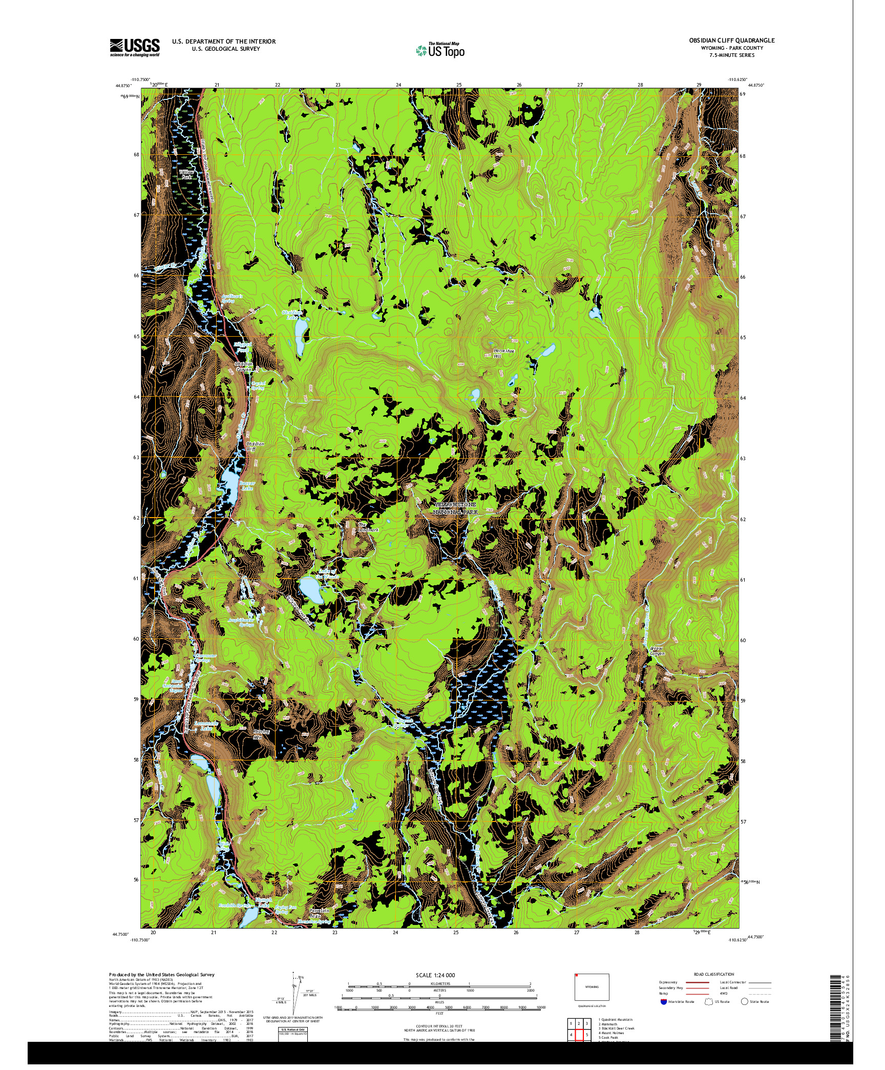 USGS US TOPO 7.5-MINUTE MAP FOR OBSIDIAN CLIFF, WY 2017