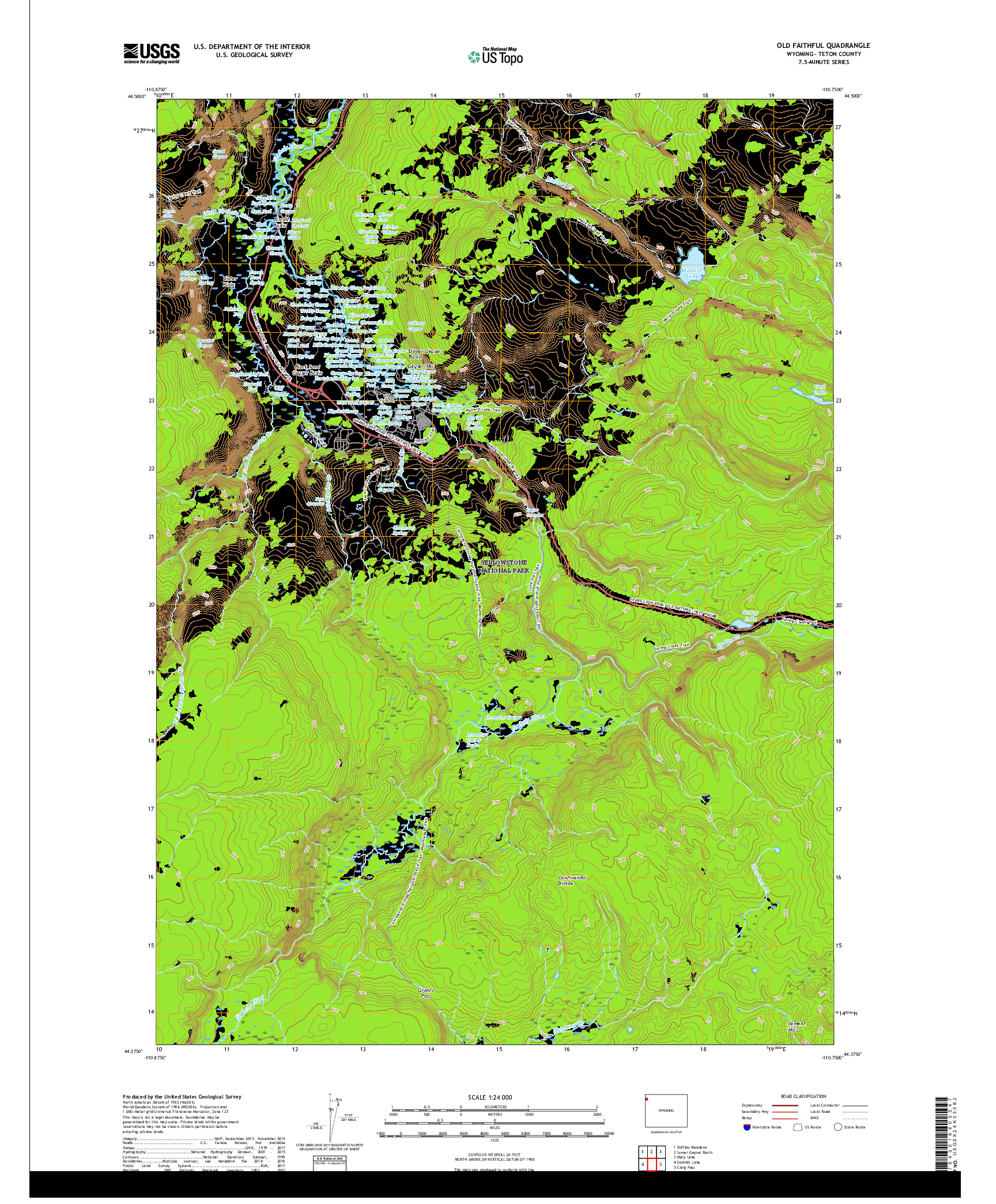 USGS US TOPO 7.5-MINUTE MAP FOR OLD FAITHFUL, WY 2017