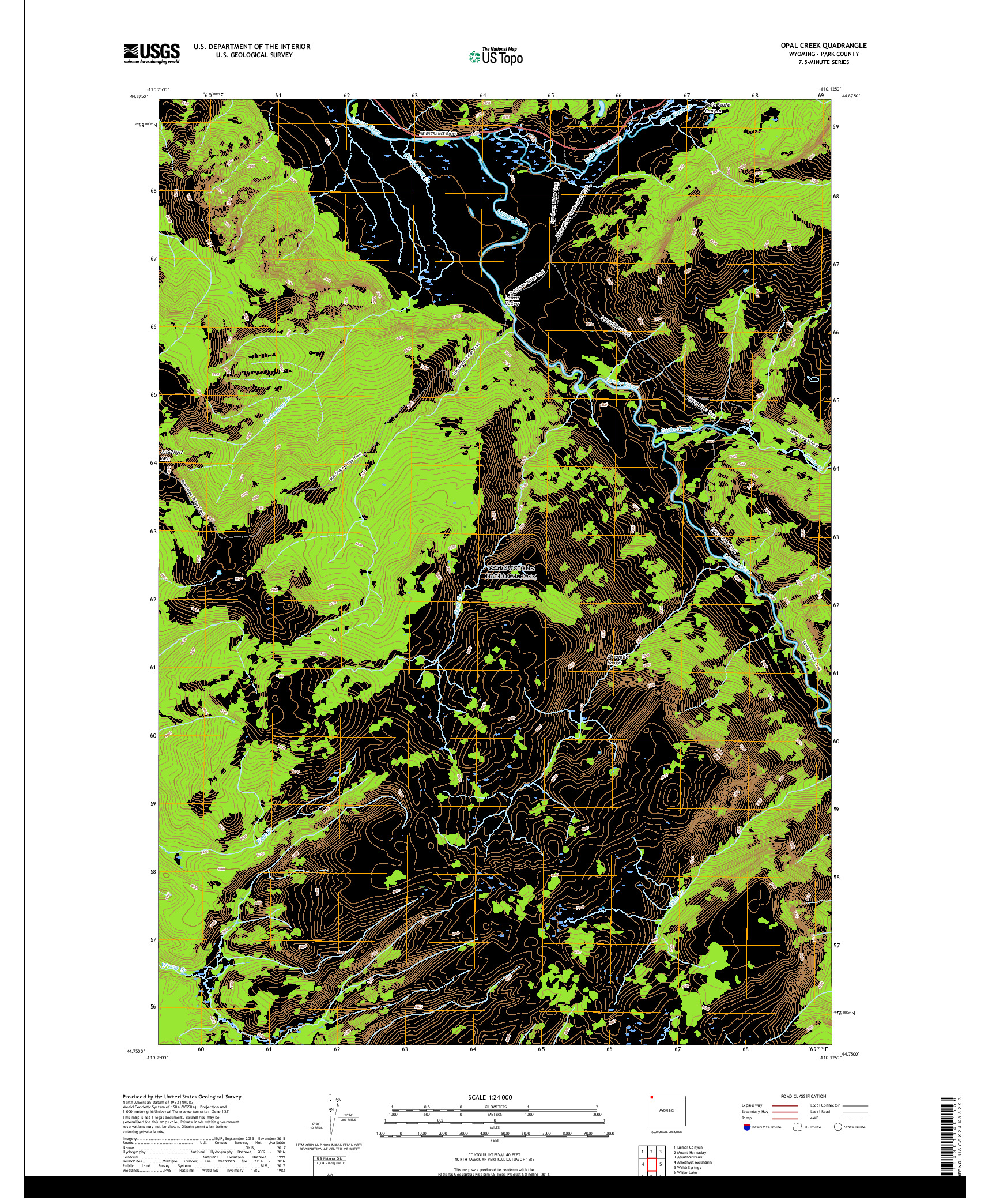 USGS US TOPO 7.5-MINUTE MAP FOR OPAL CREEK, WY 2017