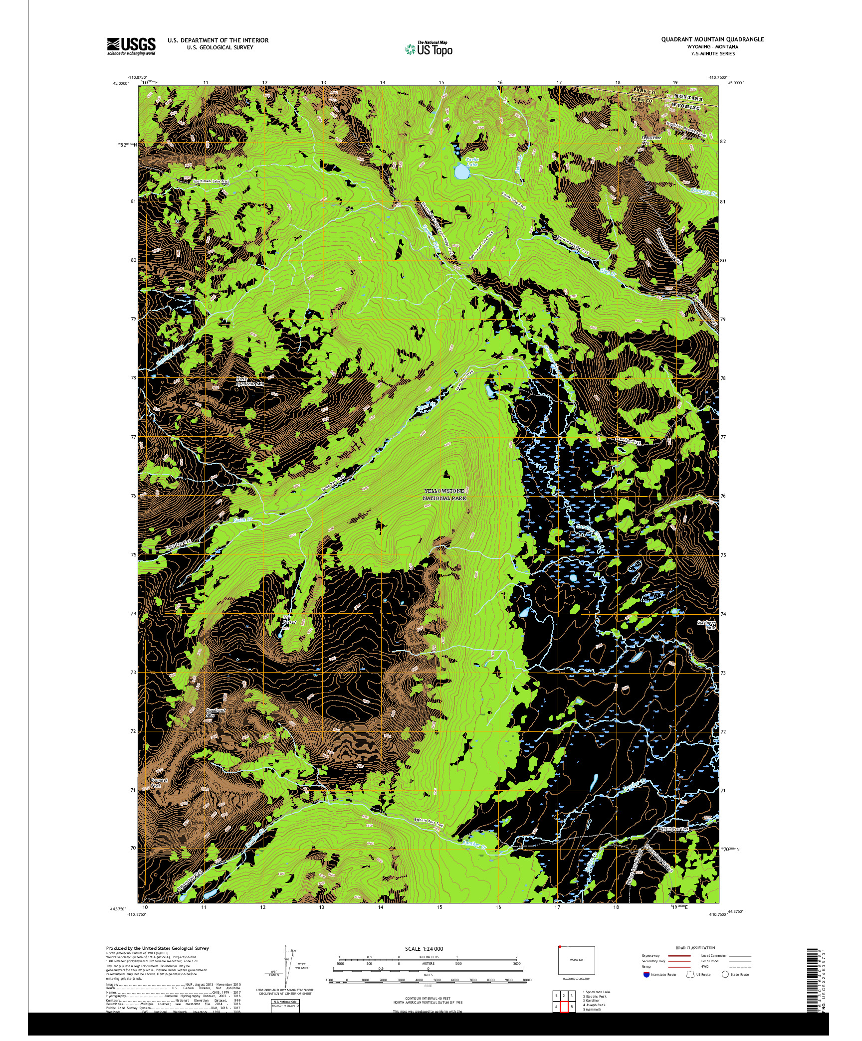 USGS US TOPO 7.5-MINUTE MAP FOR QUADRANT MOUNTAIN, WY,MT 2017