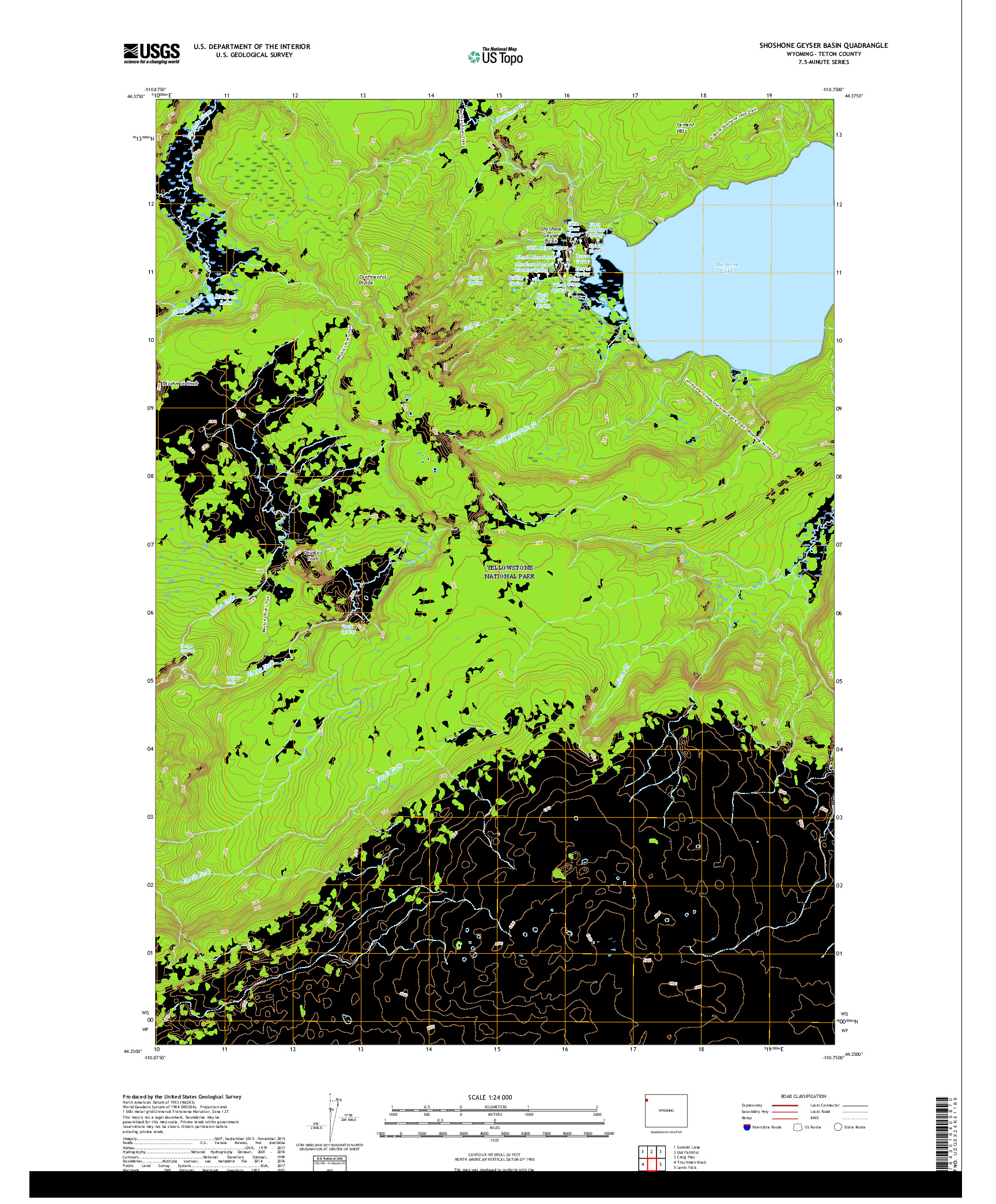 USGS US TOPO 7.5-MINUTE MAP FOR SHOSHONE GEYSER BASIN, WY 2017