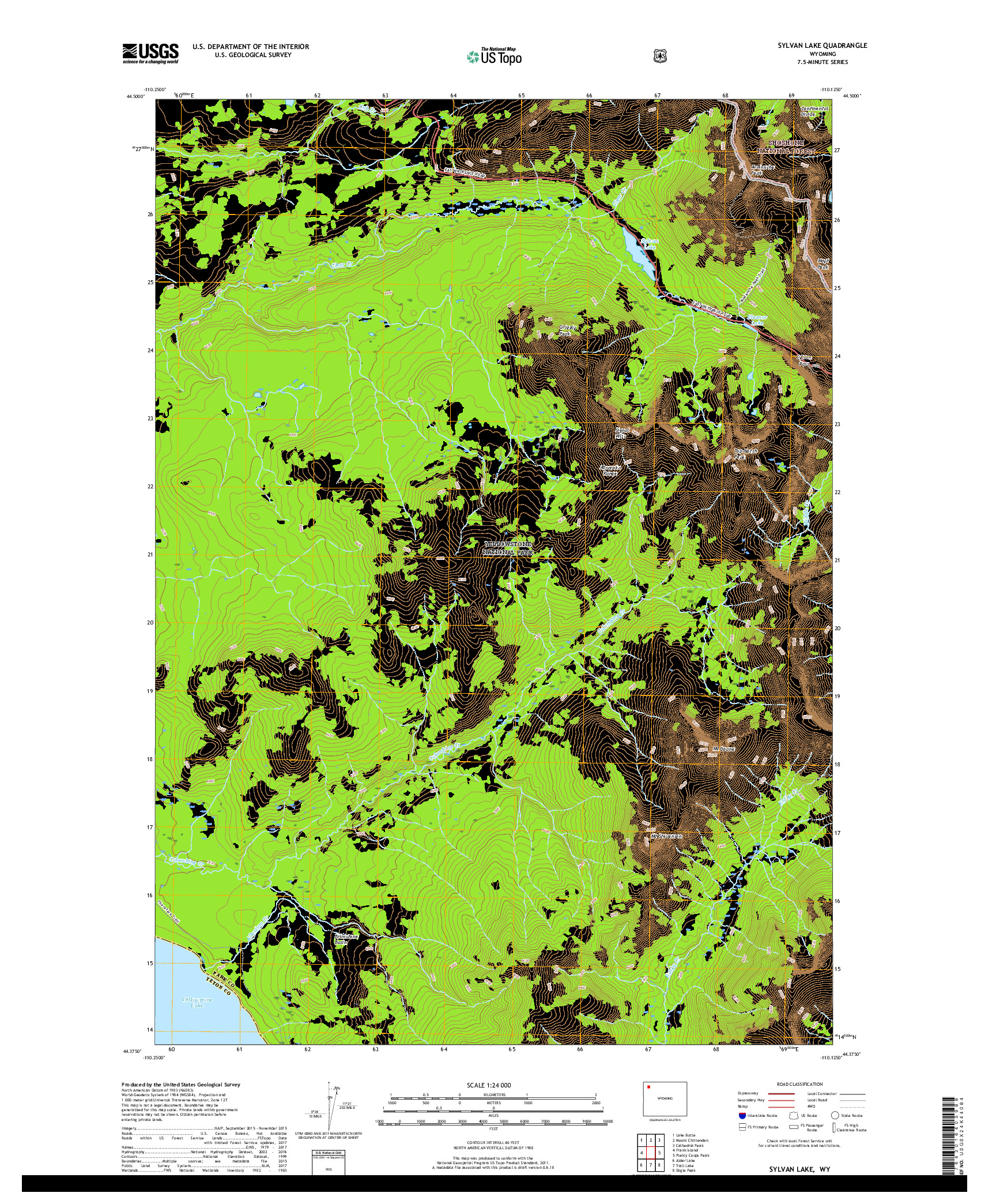 USGS US TOPO 7.5-MINUTE MAP FOR SYLVAN LAKE, WY 2017