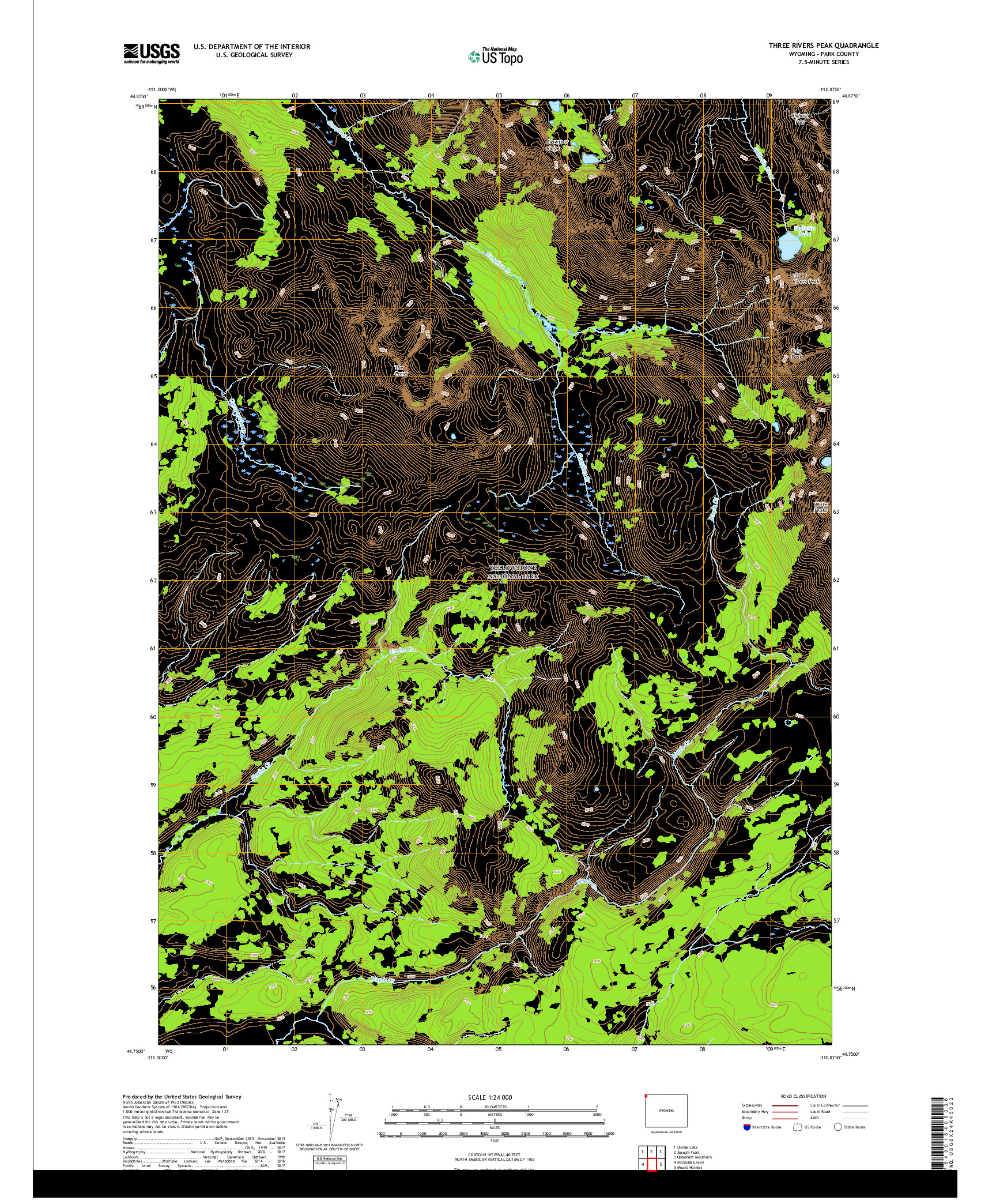 USGS US TOPO 7.5-MINUTE MAP FOR THREE RIVERS PEAK, WY 2017