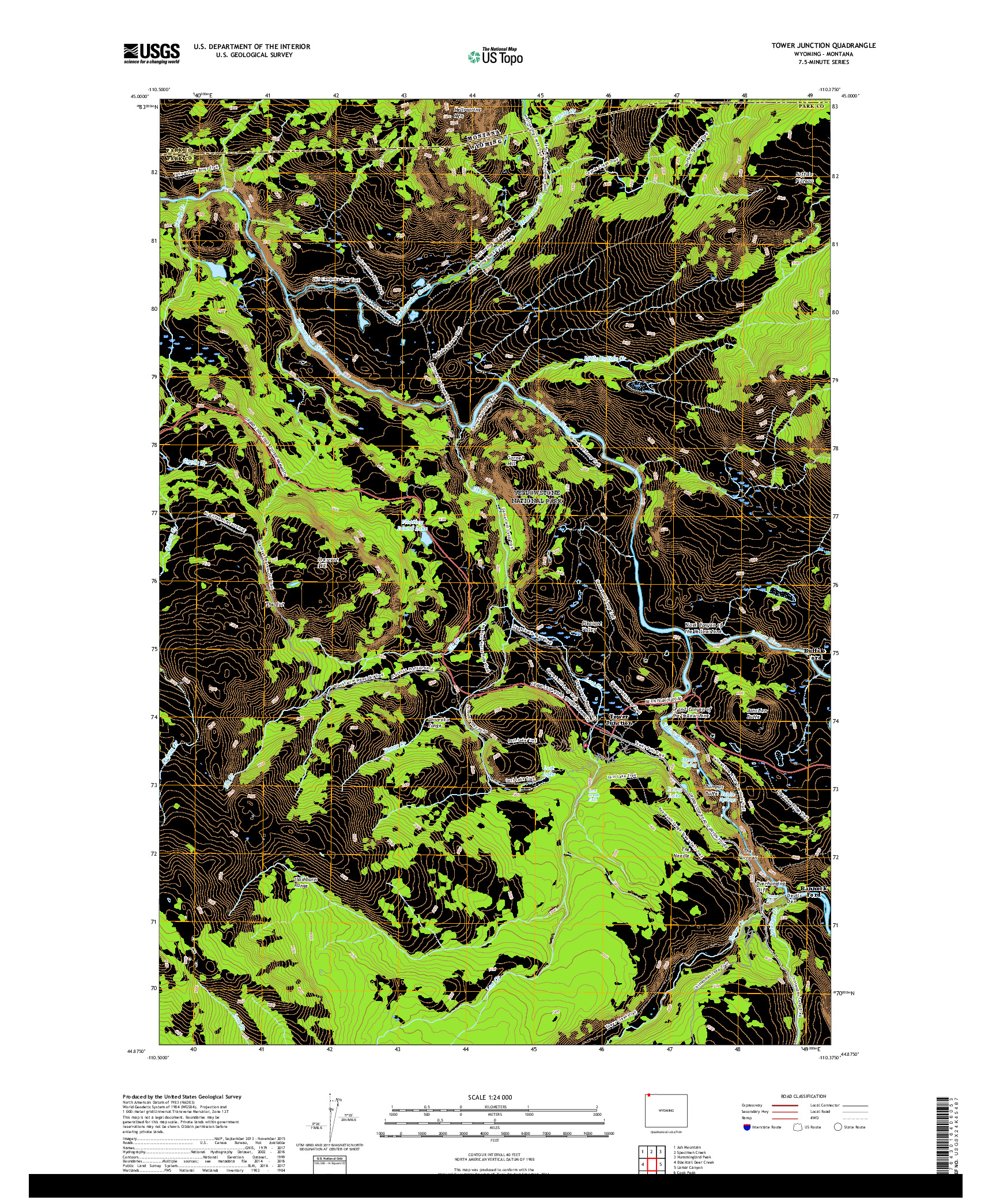 USGS US TOPO 7.5-MINUTE MAP FOR TOWER JUNCTION, WY,MT 2017