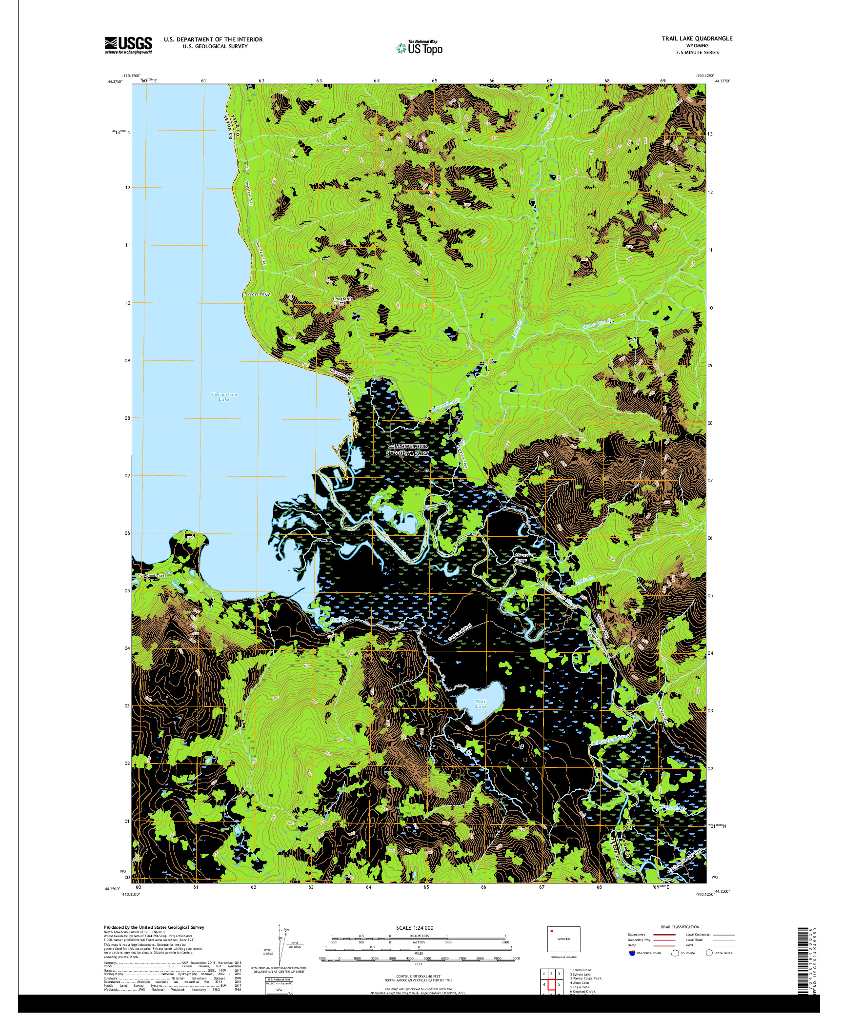 USGS US TOPO 7.5-MINUTE MAP FOR TRAIL LAKE, WY 2017