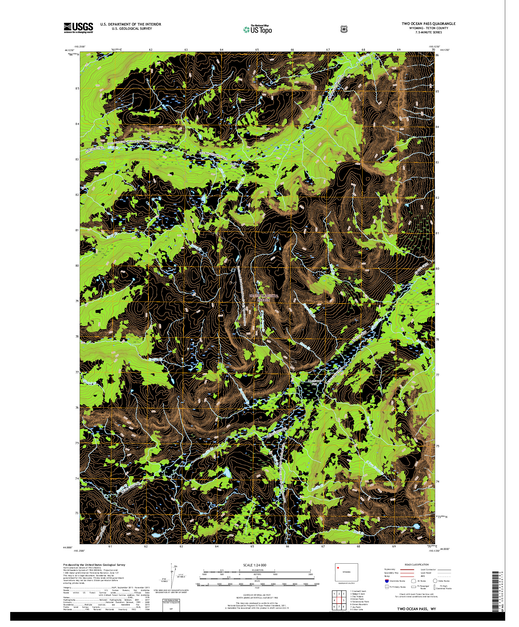 USGS US TOPO 7.5-MINUTE MAP FOR TWO OCEAN PASS, WY 2017