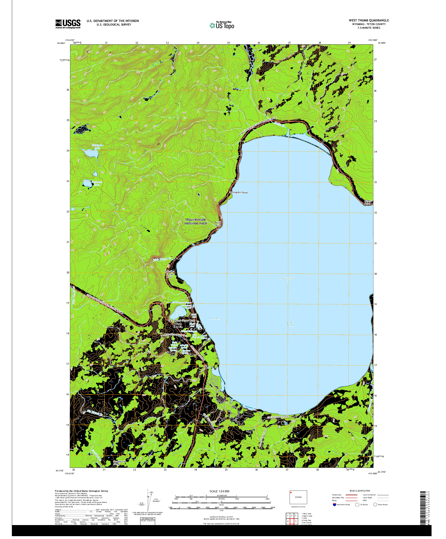 USGS US TOPO 7.5-MINUTE MAP FOR WEST THUMB, WY 2017